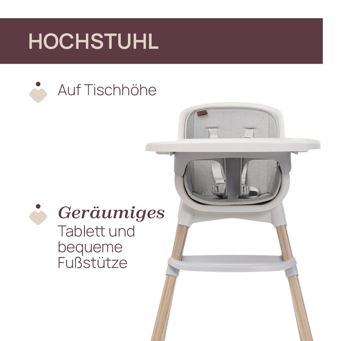 Chicco Hochstuhl »Zest Plus Wooden Grey« () mit abnehmbarem Tablett