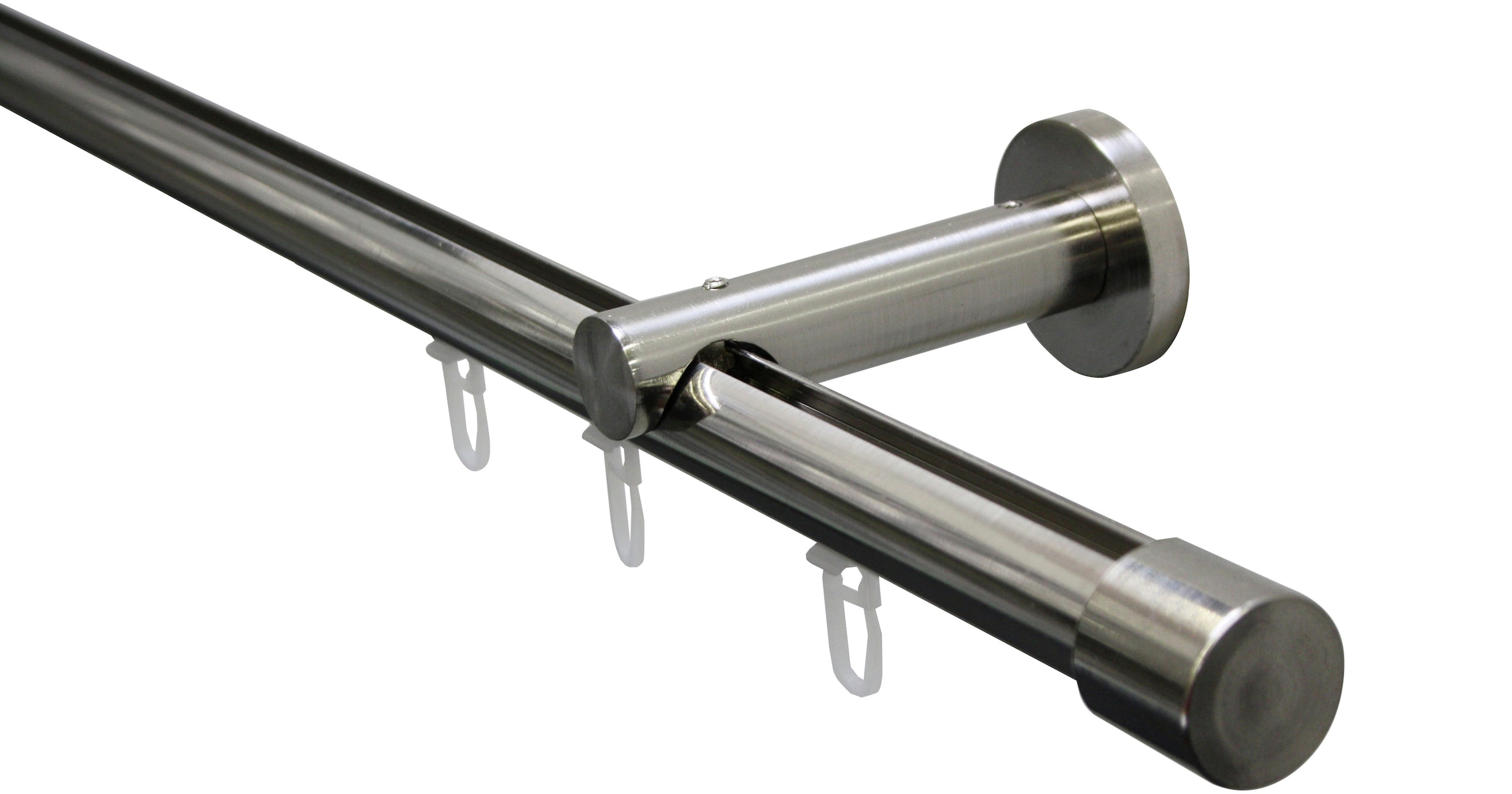 GARDINIA Gardinenstange »Set Isa 1-Lauf mit Innenlauf II« Ø 2 mm 1 läufig-läufig mit Bohren, Wandmontage, Metall, Komplettes Gardinenstangen-Set