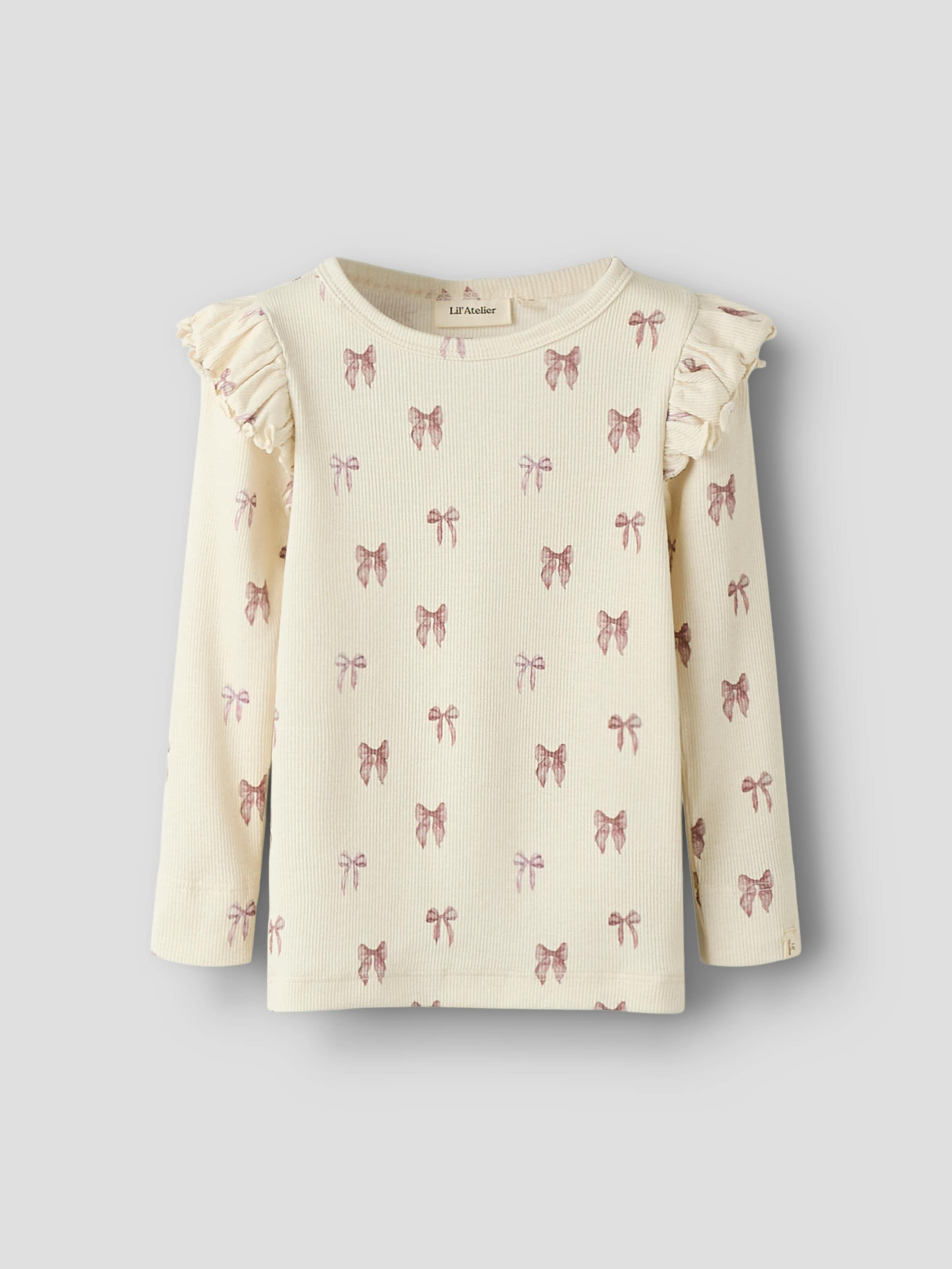 Lil' Atelier Langarmshirt »NMFGAVO EKO LS SLIM TOP LIL NOOS« mit Rüschen, weiche Jersey Rippqualität, Slim Fit