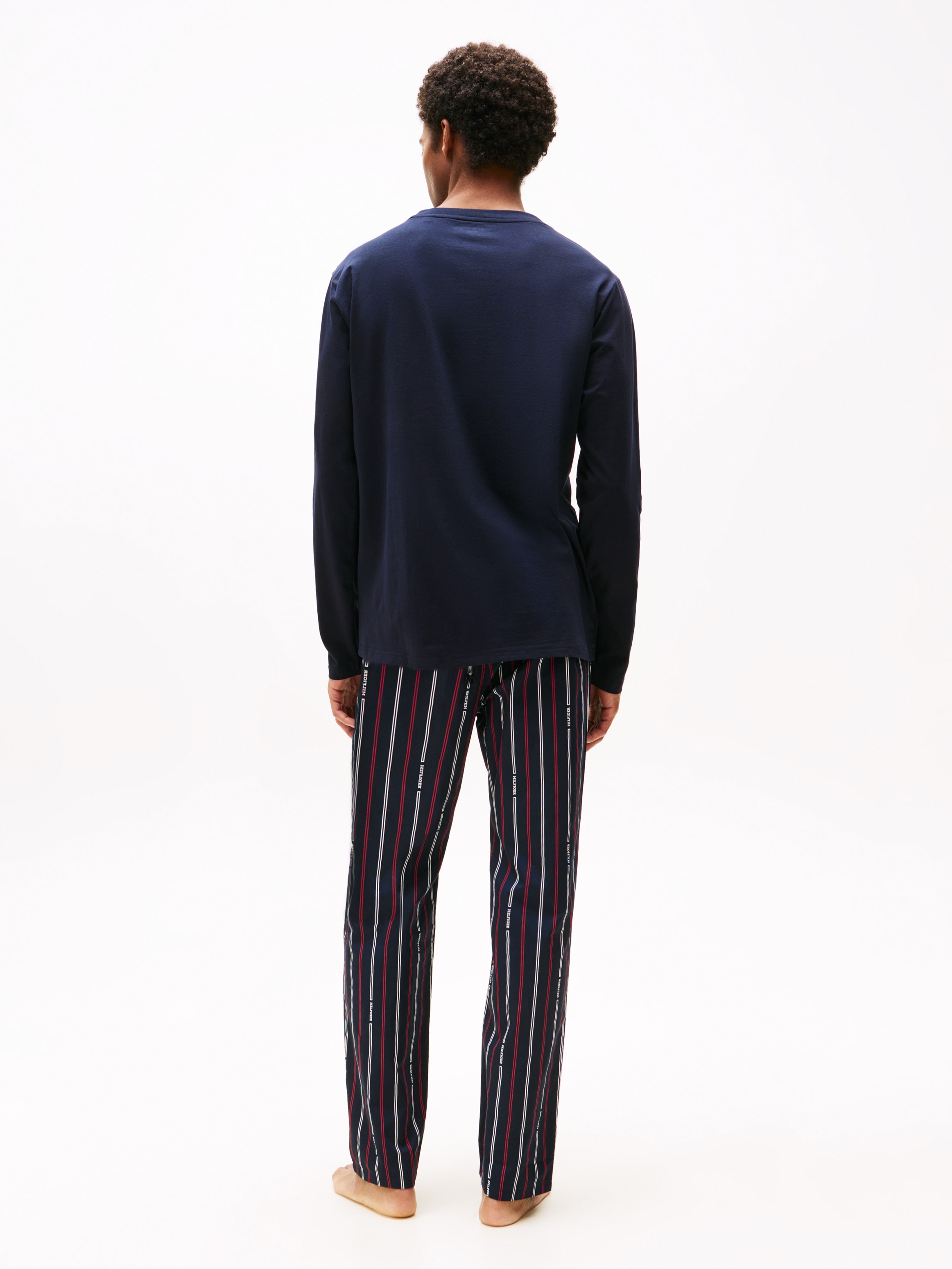 Tommy Hilfiger Underwear Schlafanzug »LS WOVEN PJ SET PRINT«, geknöpfter Hosenschlitz, Logomuster, Hose gestreift
