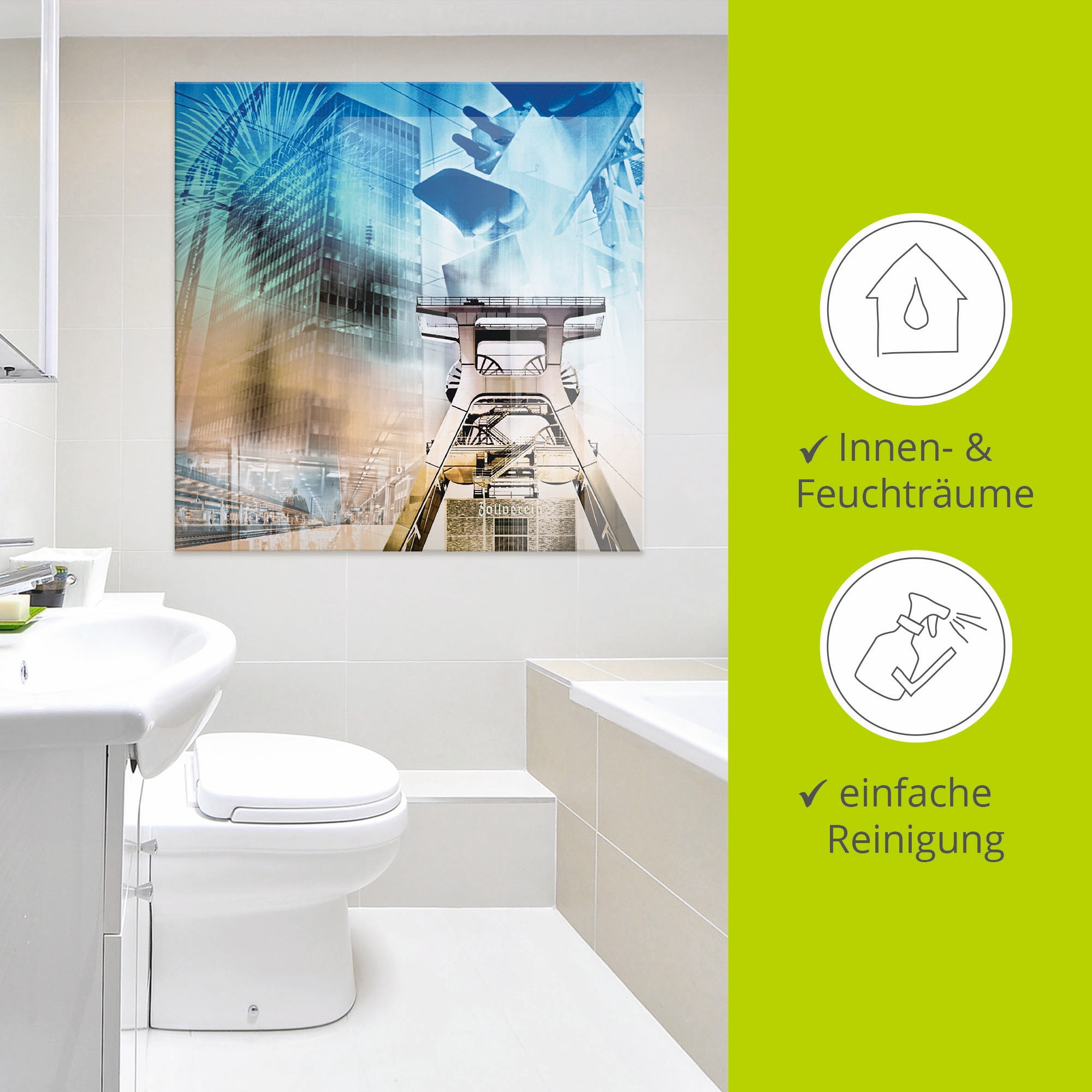 Artland Glasbild »Essen Skyline Abstrakte Collage II« Architektonische Elemente 1 Stk. tlg. in verschiedenen Grössen