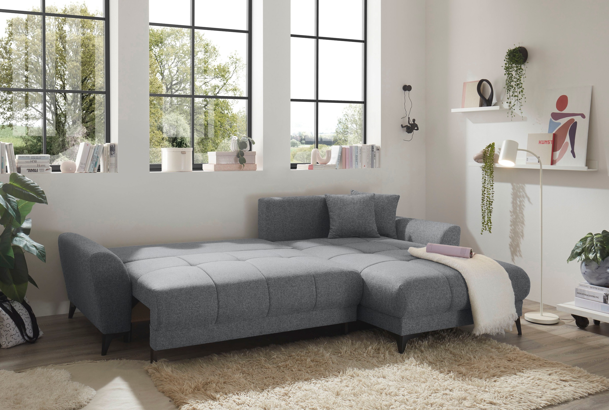 ED EXCITING DESIGN Ecksofa »Bern L-Form«, mit Bettfunktion, Bettkasten & 3 Zierkissen