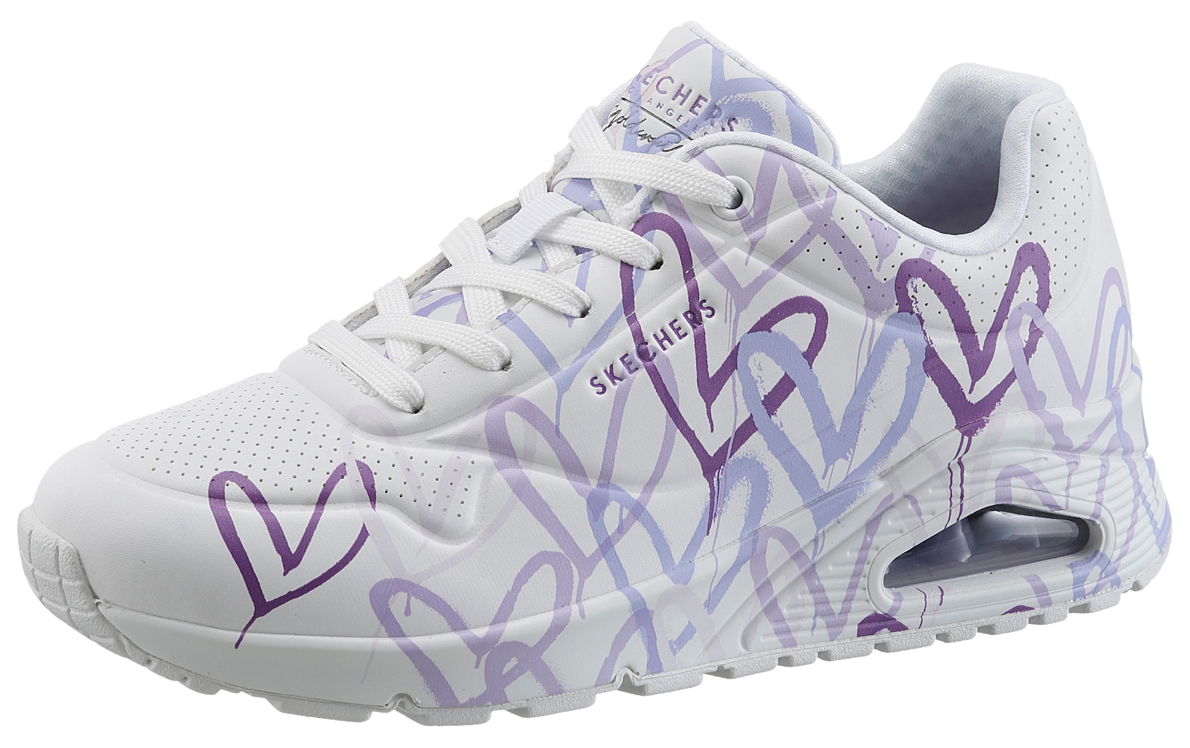 Skechers Wedgesneaker »UNO-SPREAD THE LOVE«, Freizeitschuh, Halbschuh, Schnürschuh mit auffälligem Graffiti-Print