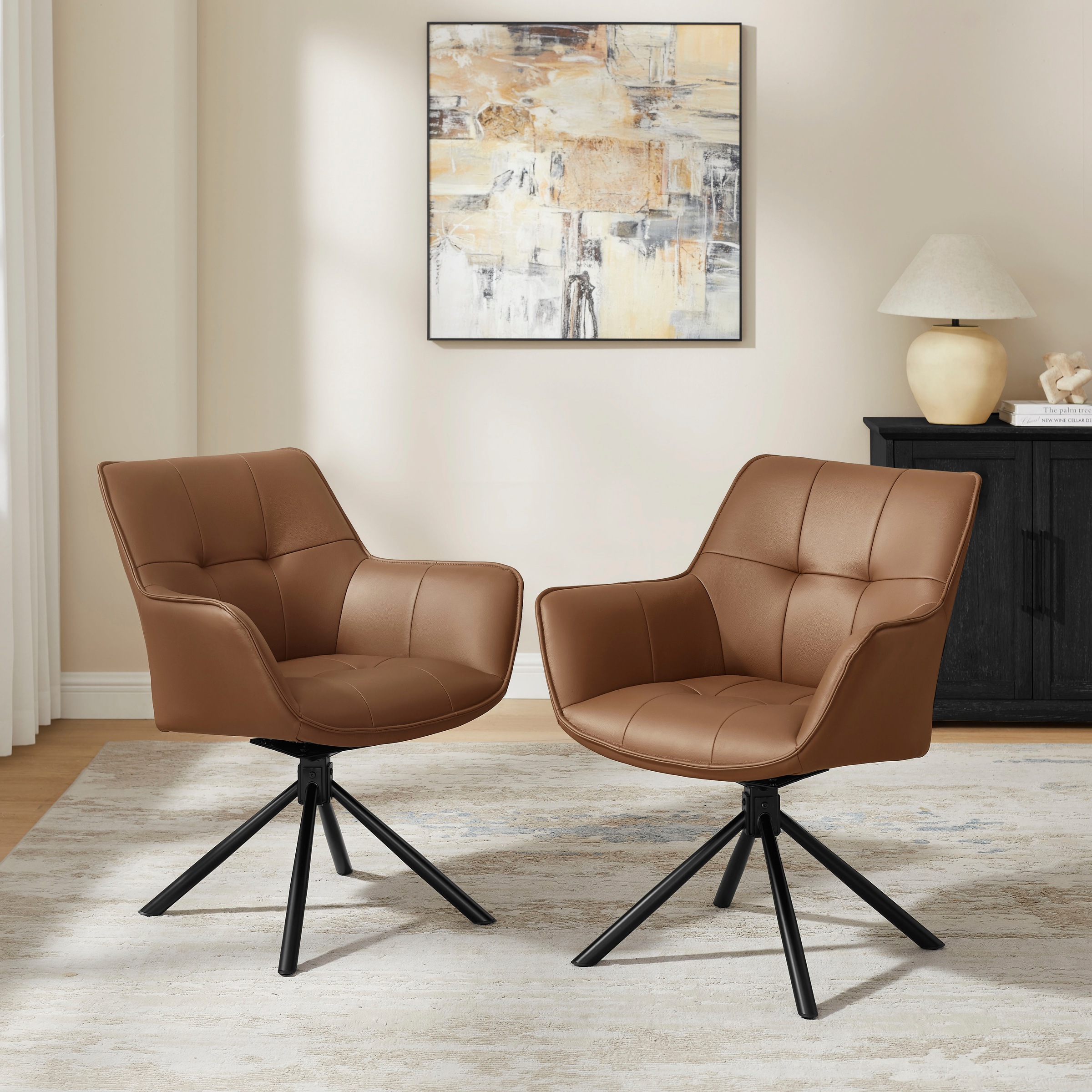 OTTO home Drehstuhl "Lika" (Set) 2 Stk.echtes Leder, 360 Drehfunktion, Steppnähte, Metallgestell