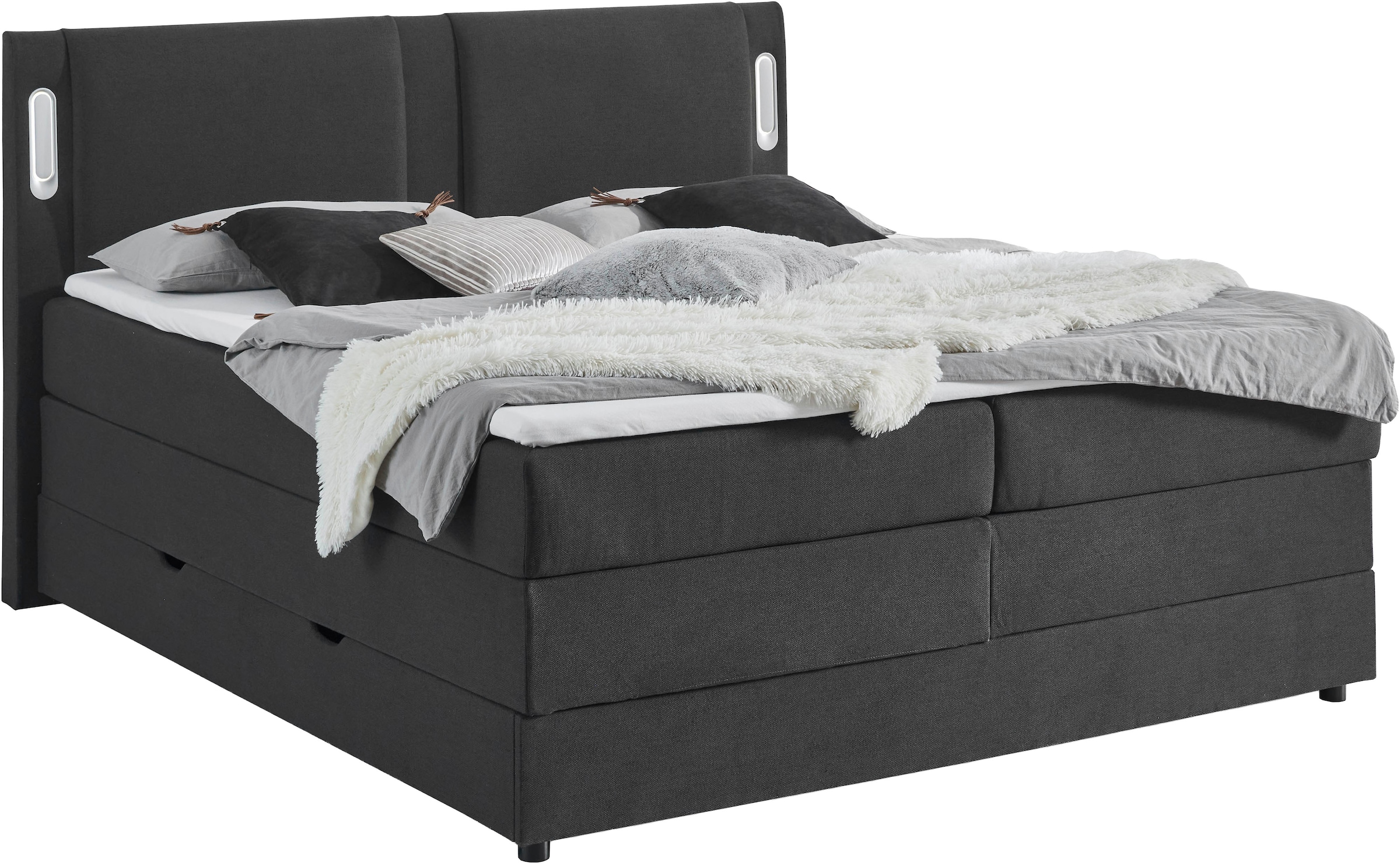 INOSIGN Boxbett »Elverta inkl. Bettkasten und LED-Beleuchtung«, erhältlich in der Breite 180x200cm, Kopfteil in Kissenoptik
