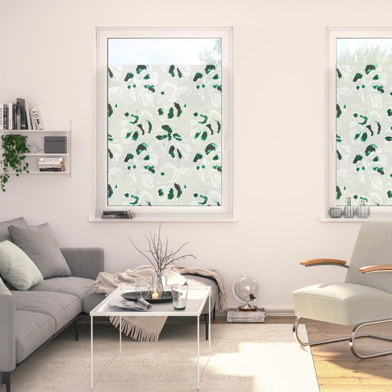 Image of LICHTBLICK ORIGINAL Fensterfolie "Fensterfolie selbstklebend, Sichtschutz, Monstera - Grün" 1 Stk. blickdicht glatt statisch haftend