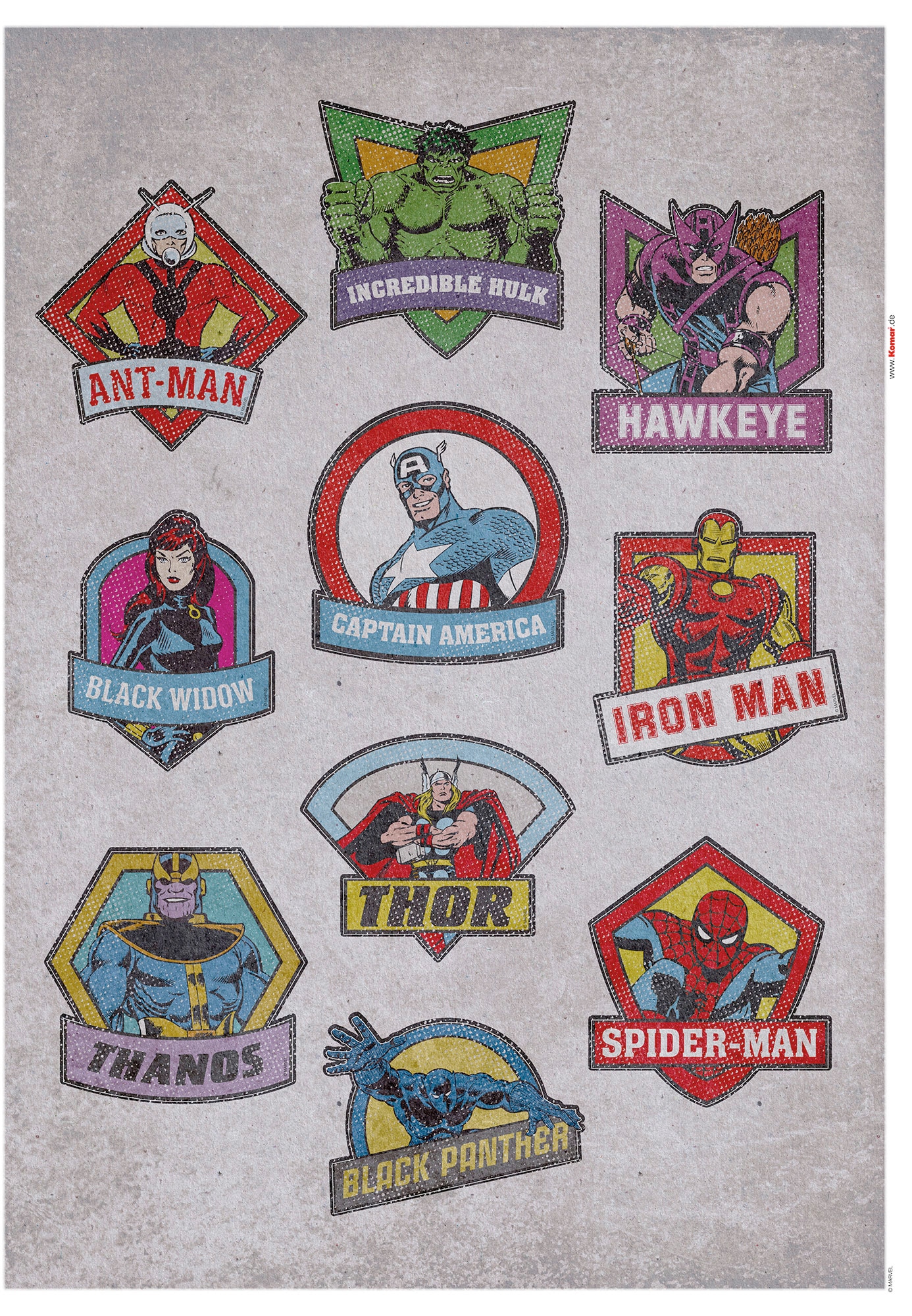 Komar Wandtattoo »Avengers Badges«, (10 St.), 50x70 cm (Breite x Höhe), selbstklebendes Wandtattoo