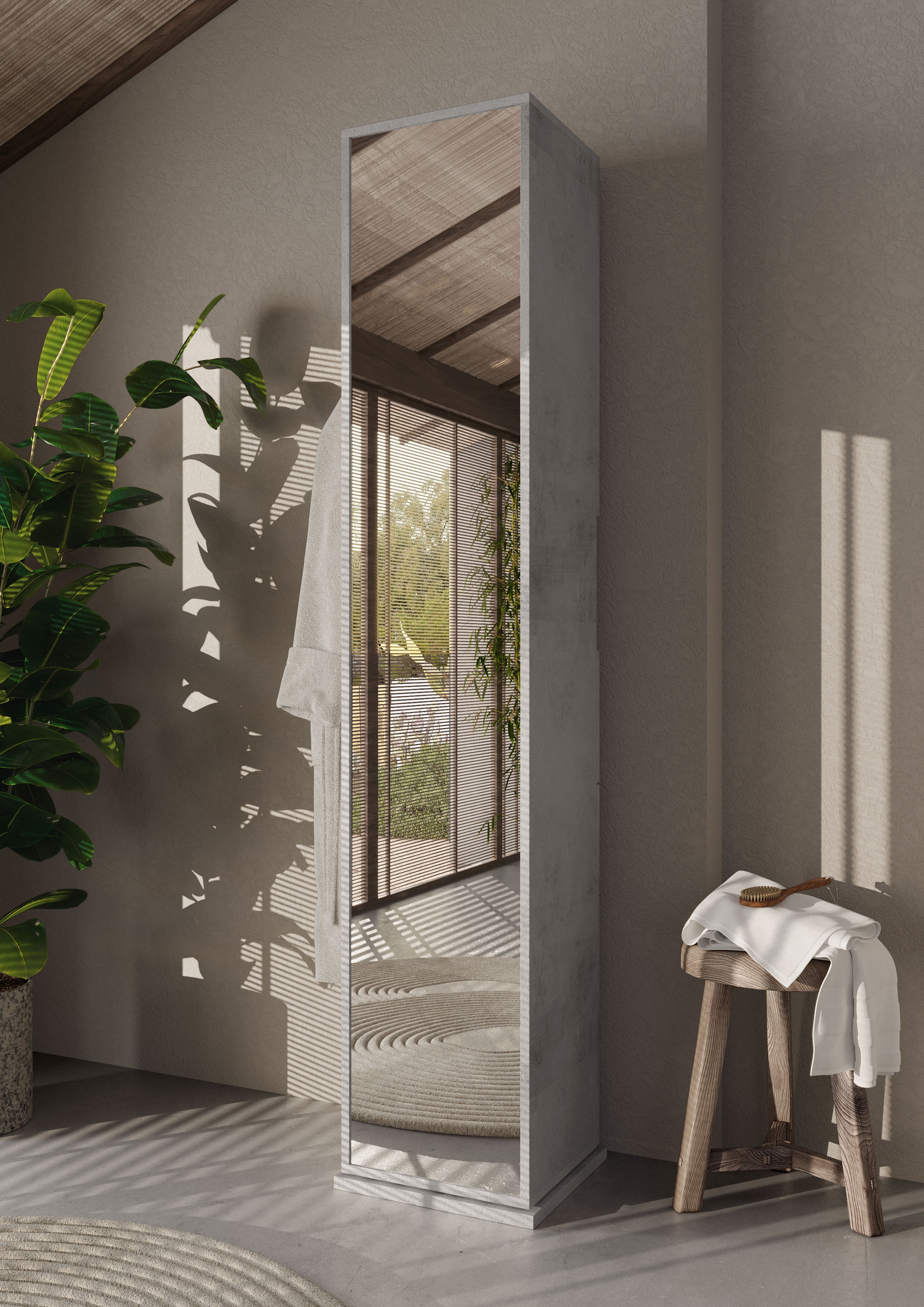 welltime Hochschrank »Hamburg Höhe 185 cm, Breite 35/37 cm, Badschrank drehbar, 2 Türen,« 1 Schubkasten, 1 offenes Fach, mit Spiegel, Metallhaken, Metallgriff