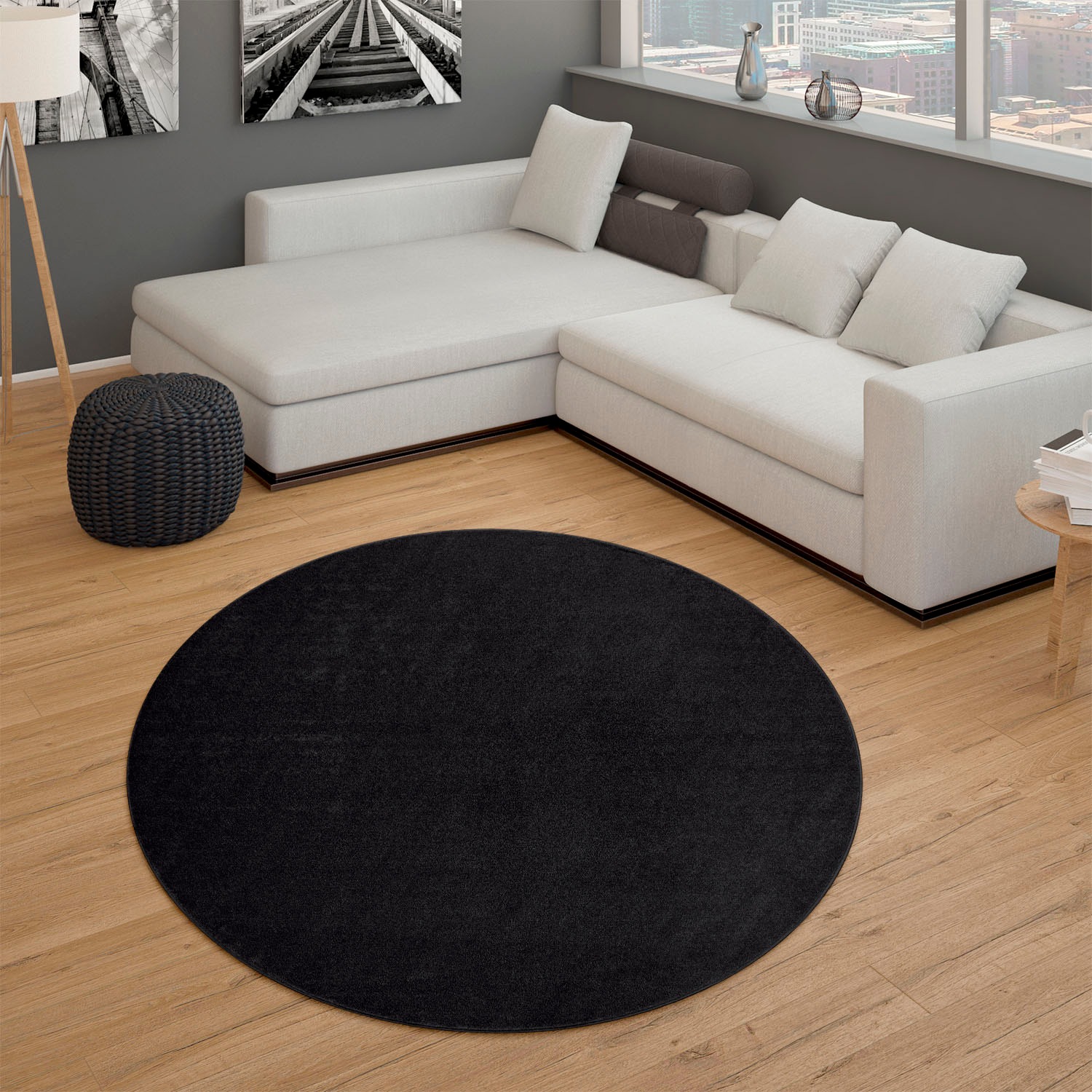 Paco Home Teppich »Porto 890«, rund, 13 mm Höhe, Kurzflor, Uni-Farben, ideal im Wohnzimmer & Schlafzimmer