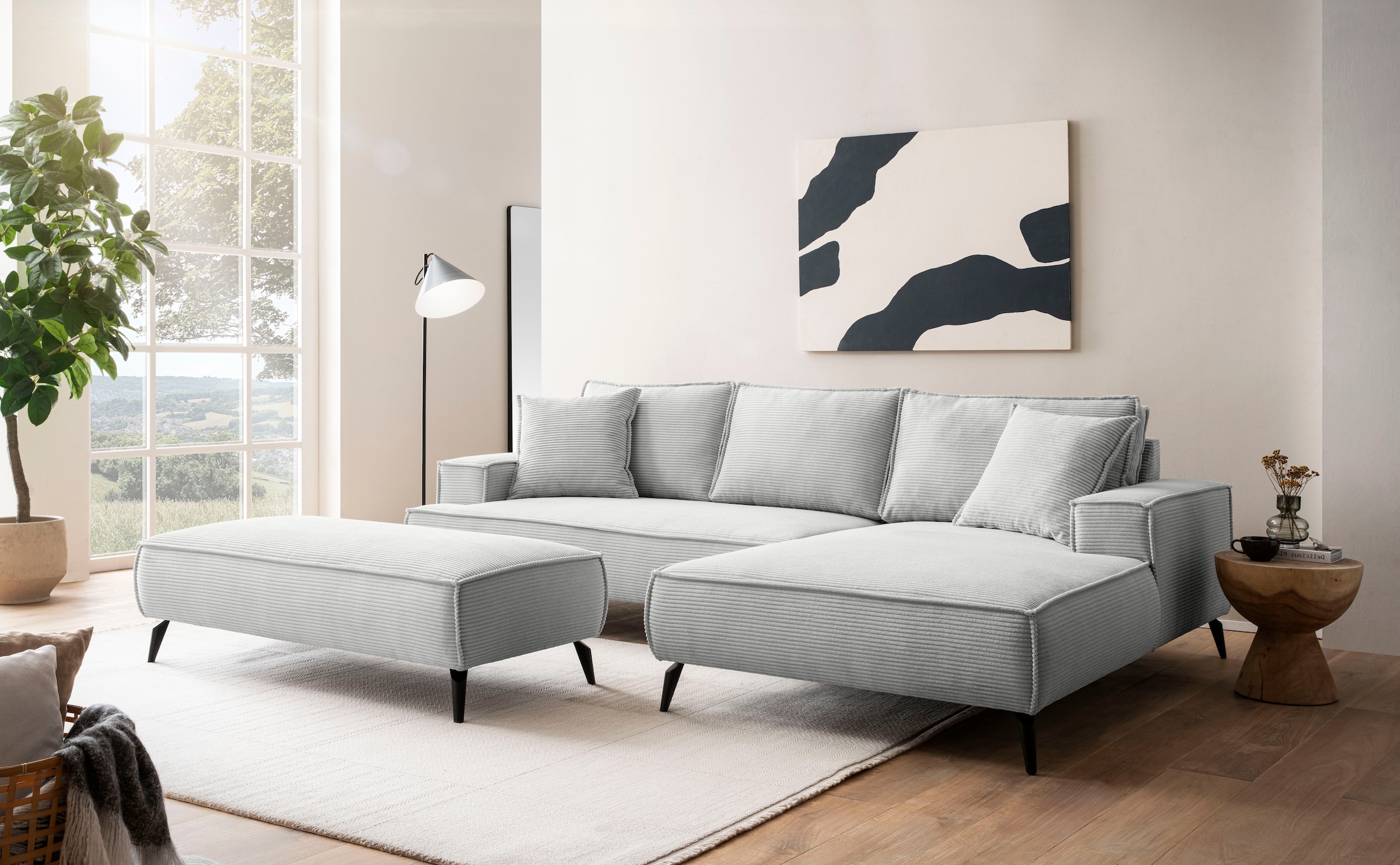 andas Ecksofa »TVINNU, L-Form in Cord, Sofa«, wahlweise Recamiere rechts/links, schwarze Füsse, bequemer Sitzkomfort