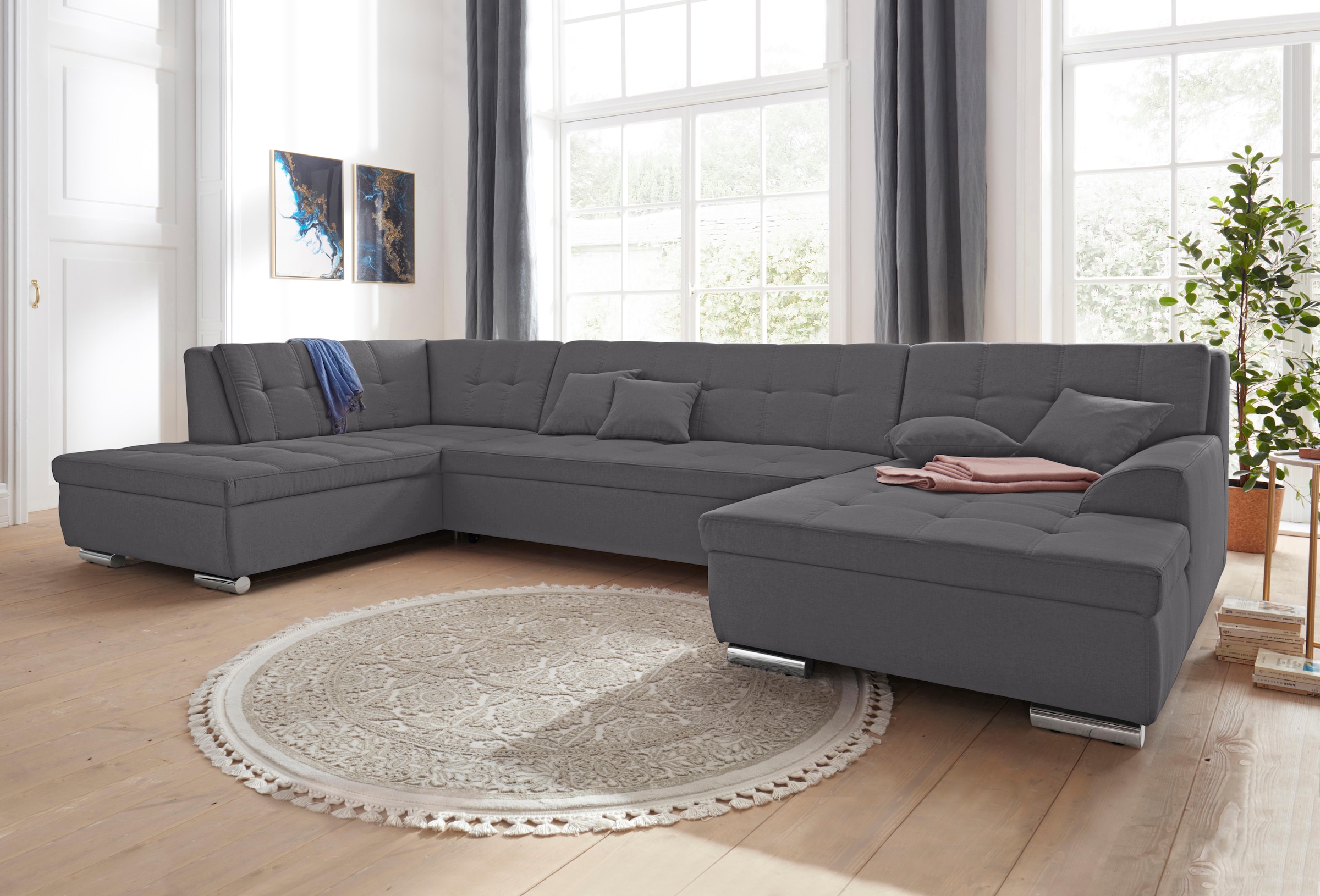 DOMO collection Wohnlandschaft »Aversa U-Form« wahlweise mit Bettfunktion, frei im Raum stellbar