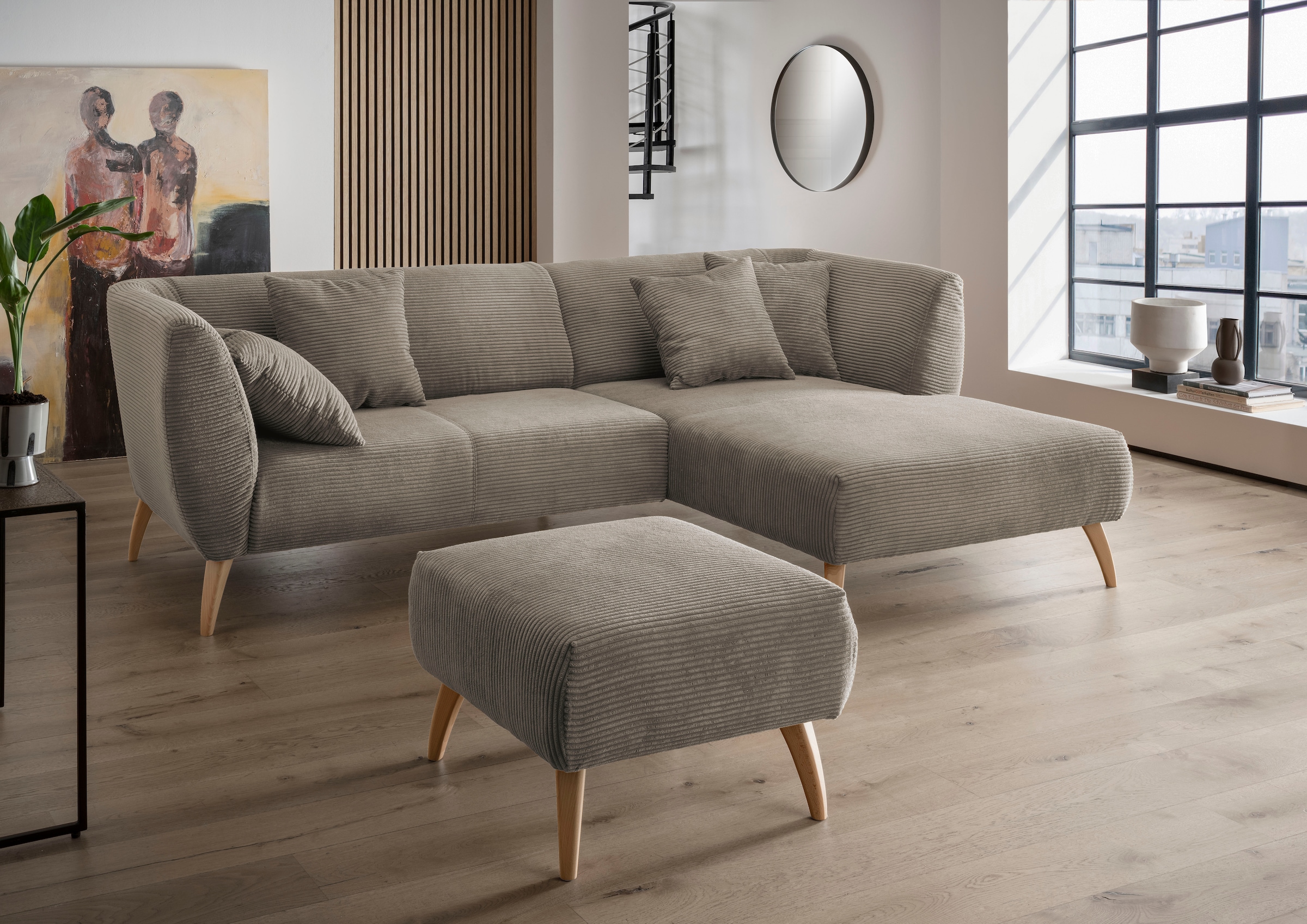 Home affaire Polsterhocker »Lazio modern und bequem, schmale Armlehnen, tolle Detailverarbeitung« zwei verschiedene Fussfarben wählbar