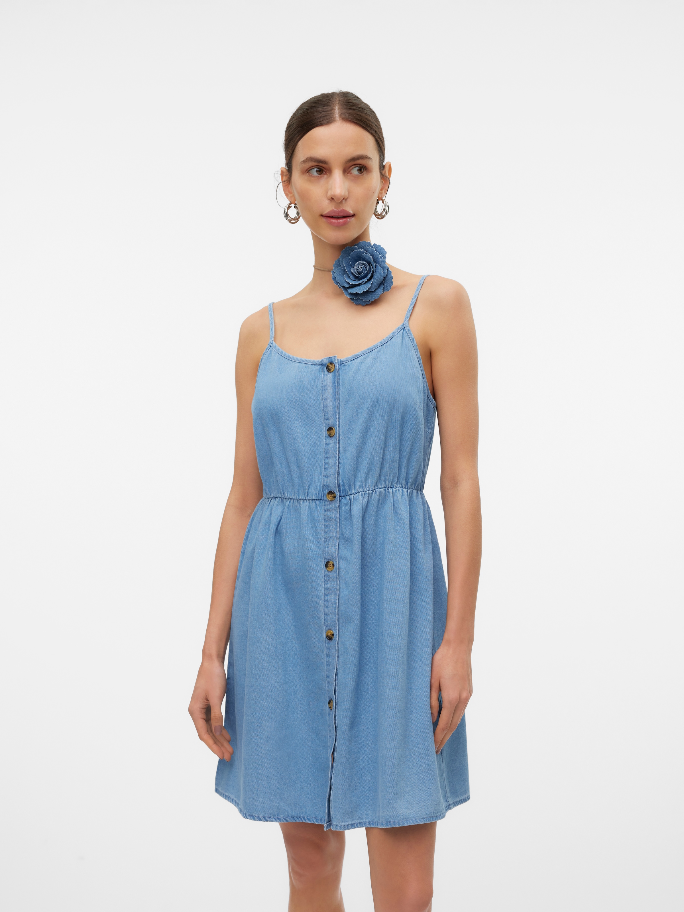 Image of Vero Moda Jeanskleid "VMFLICKA STRAP SHORT DRESS LCS" Baumwolle, regular fit, verstellbare Träger