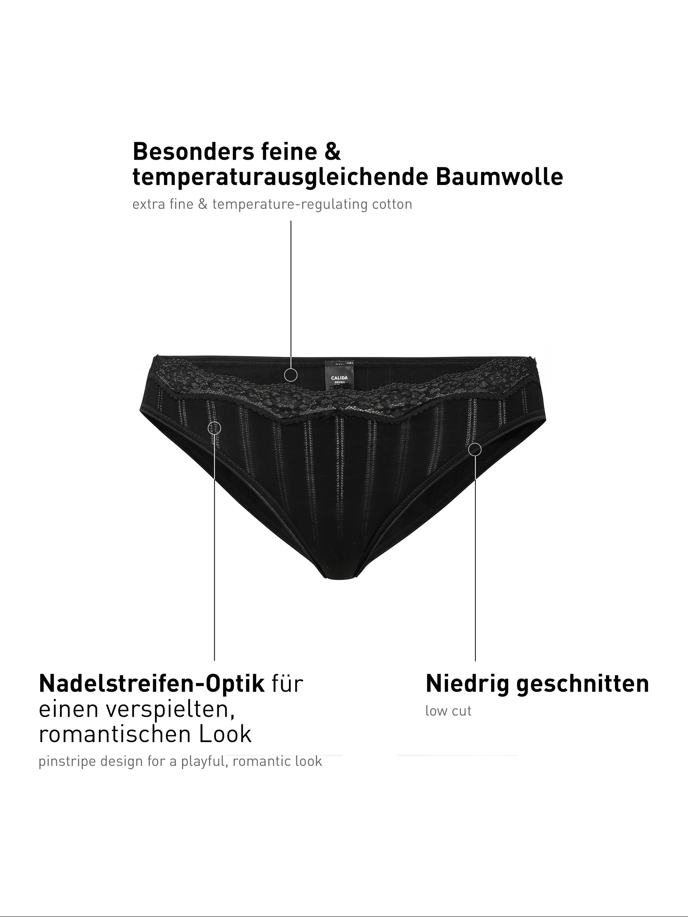 CALIDA Slip de hanche »Etude Toujours« florale Spitze, Single Jersey, weich, Nadelstreifen-Optik