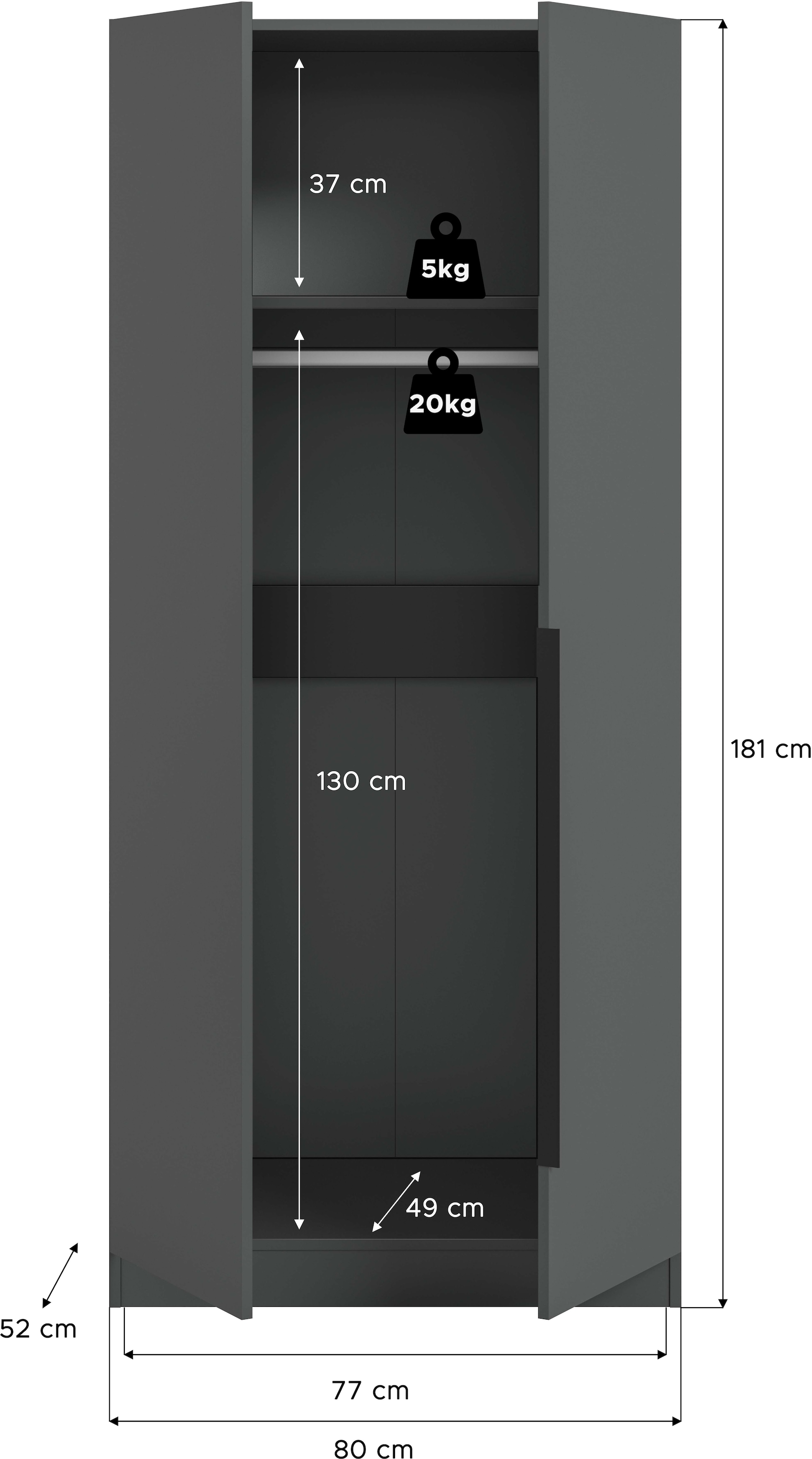 Home affaire Armoires à vêtements »Skarde Schlafzimmerschrank, Garderobe, Schrank« Otto Bestseller Garderobe Schlafzimmerschrank,  Breite: 80 cm, anthrazit, Kleiderstange
