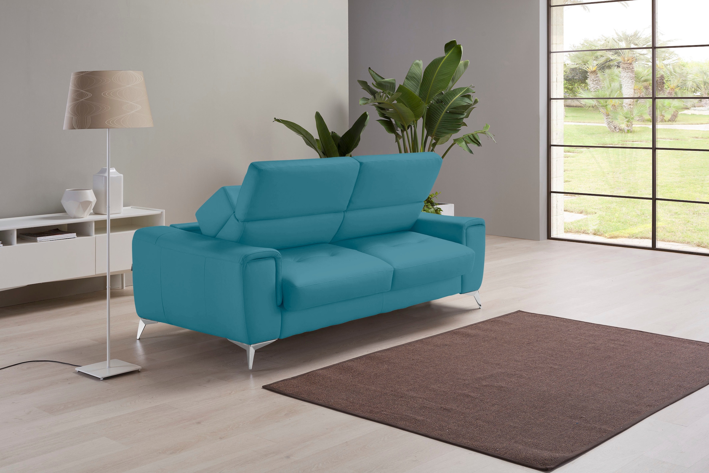 Image of Egoitaliano Schlafsofa "Francine Designsofa, Loungesofa mit Dauerschlaffunktion, Breite 233 cm" mit Bettfunktion, Leder BULL, türkis, Fussfarbe chrom