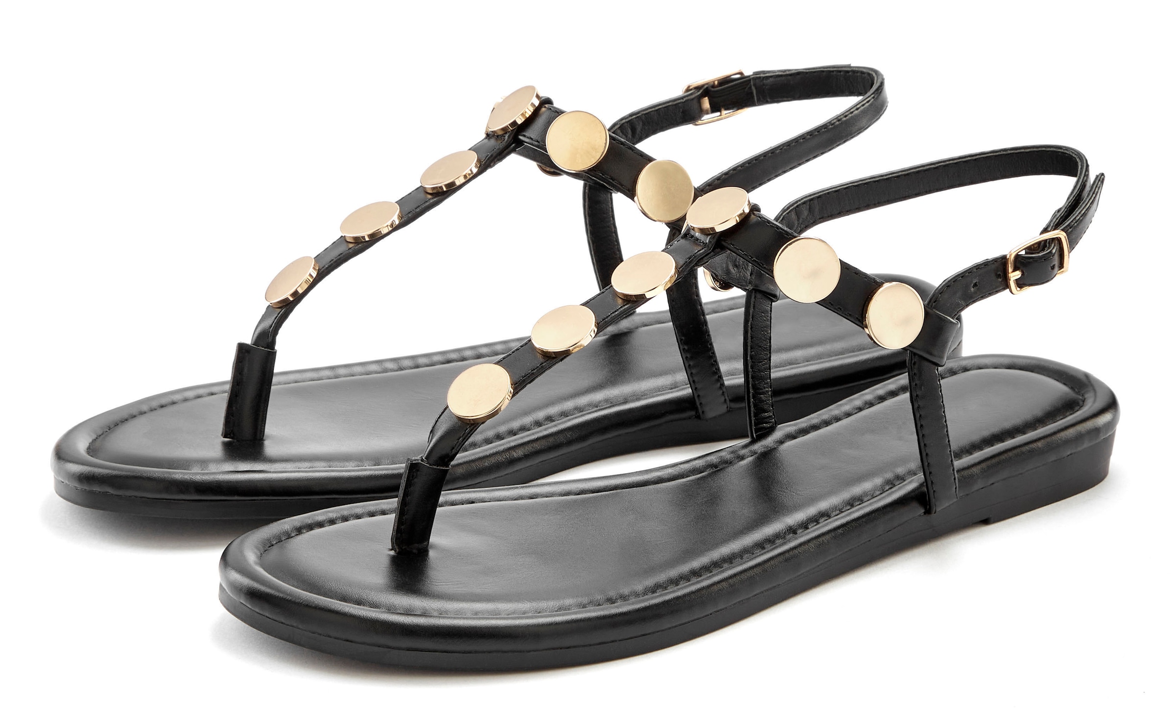 Image of Vivance Sandale "Sommerschuh, offener Schuh, Sandalette," mit goldfarbenen Schmuckelementen VEGAN