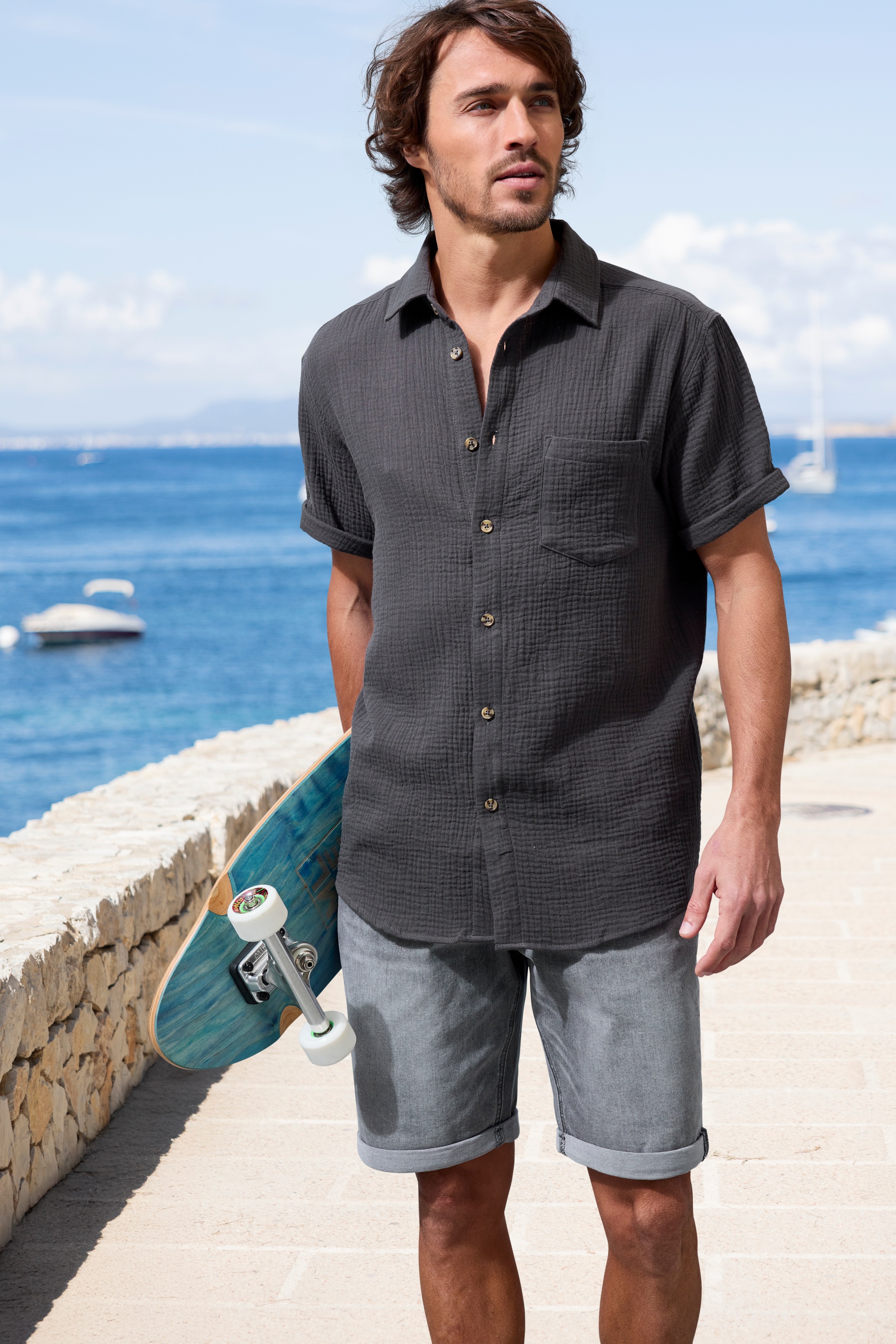 Beachtime Kurzarmhemd »Regular fit«, Kurzarm, Freizeithemd aus Musselin-Ware