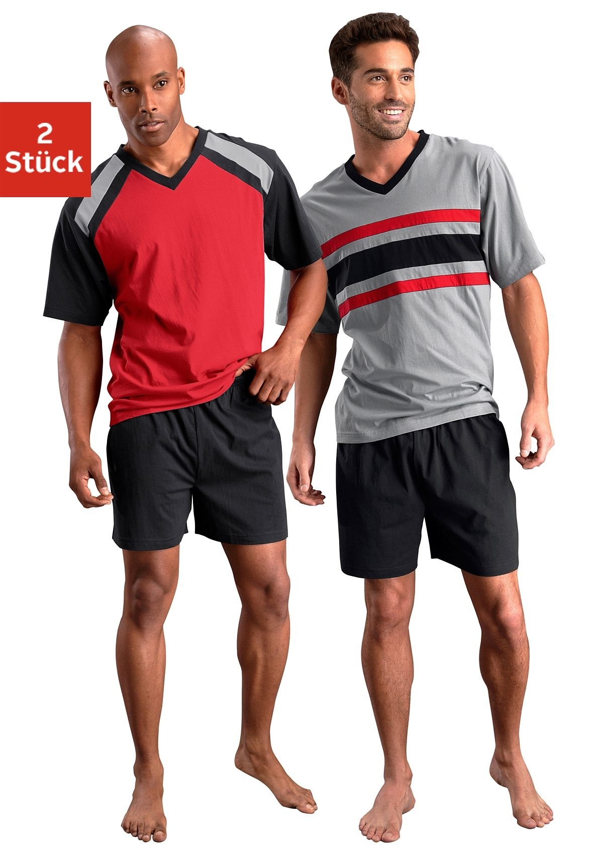 Image of le jogger Pyjama Packung, 2 Stück, 4 tlg. Schlafanzug mit kontrastfarbigen Einsätzen