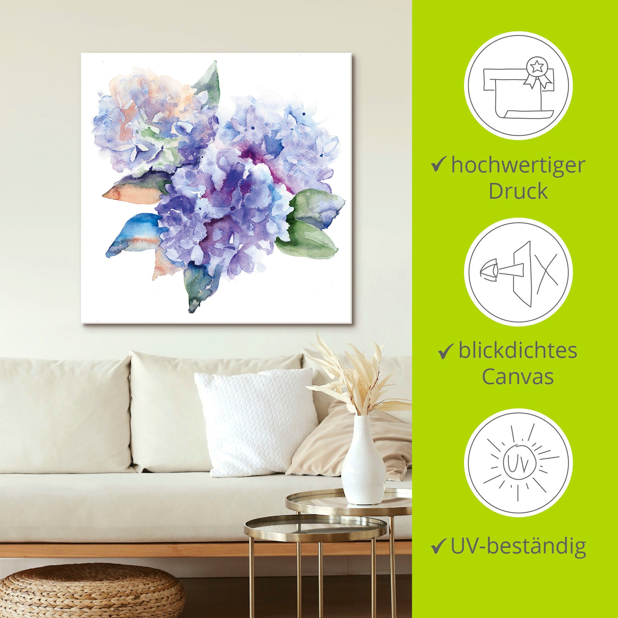 Artland Wandbild »Hortensien«, Blumen, (1 St.), als Leinwandbild, Poster in verschied. Grössen