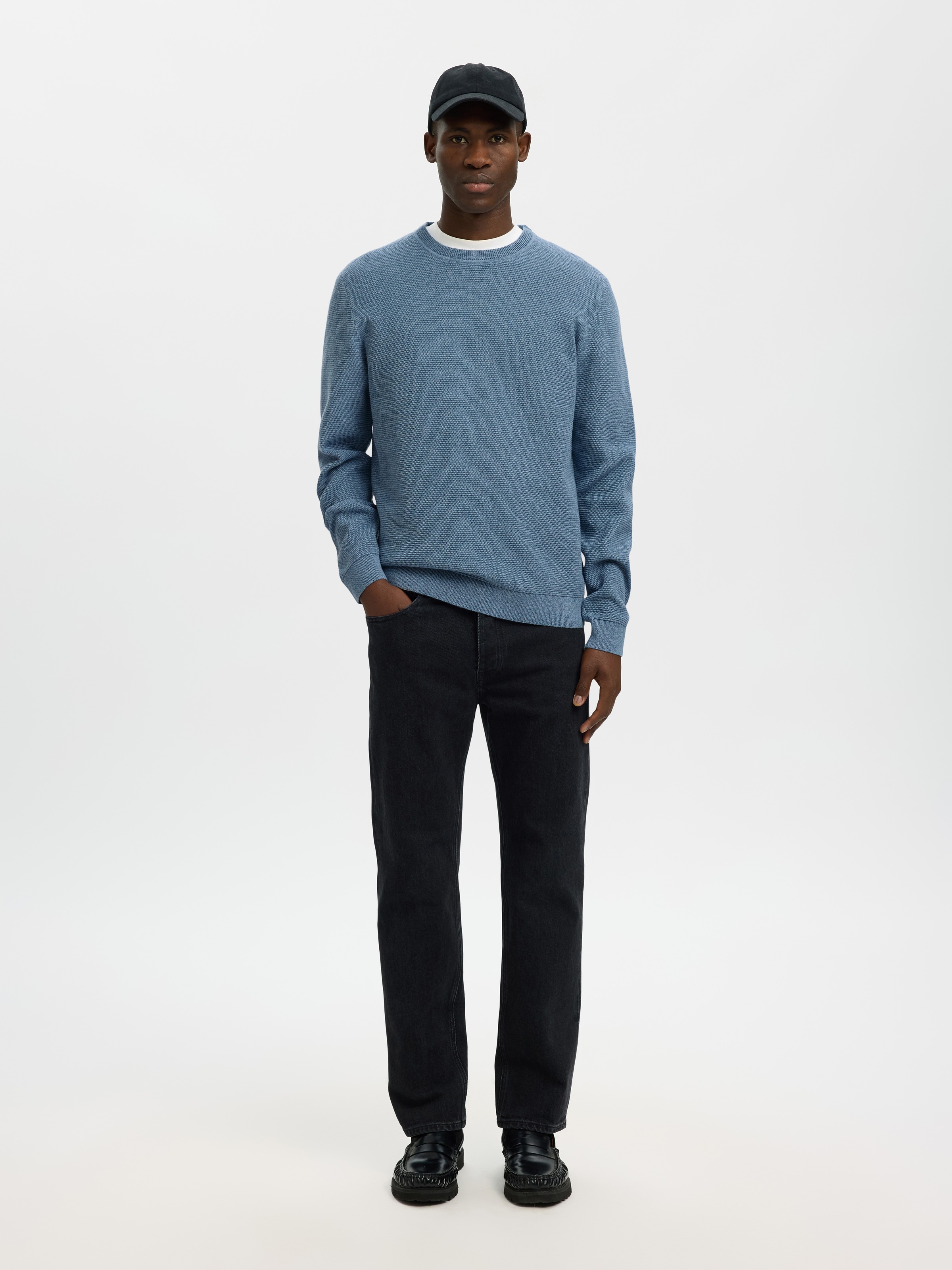 SELECTED Pull à col rond »SLHROSS LS KNIT STRUCTURE CREW NECK NOOS« coton, coupe régulière