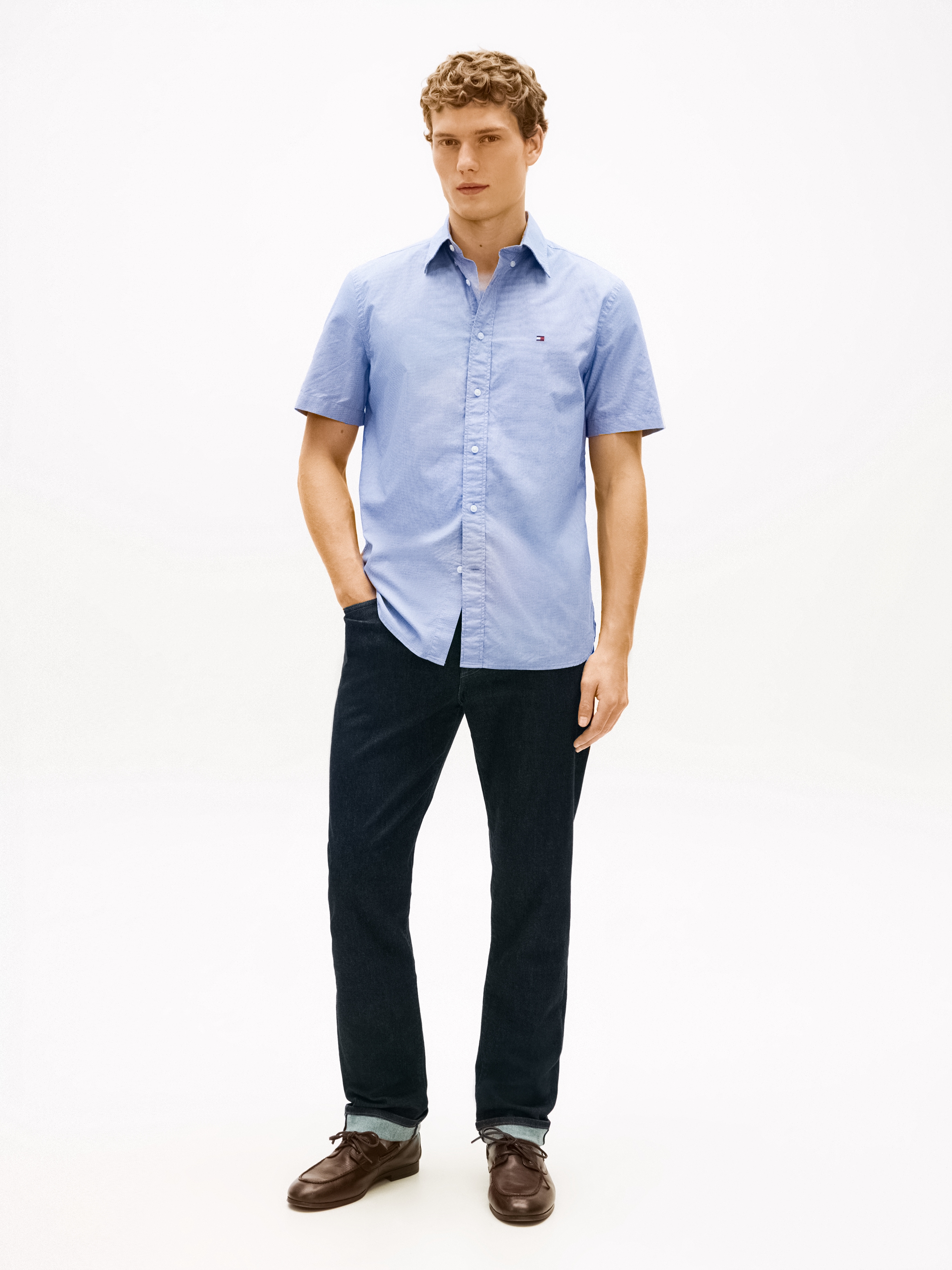 Tommy Hilfiger Chemise à manches courtes »FLEX POPLIN HOUNDSTOOTH« Regular fit mit normalem Hemdkragen