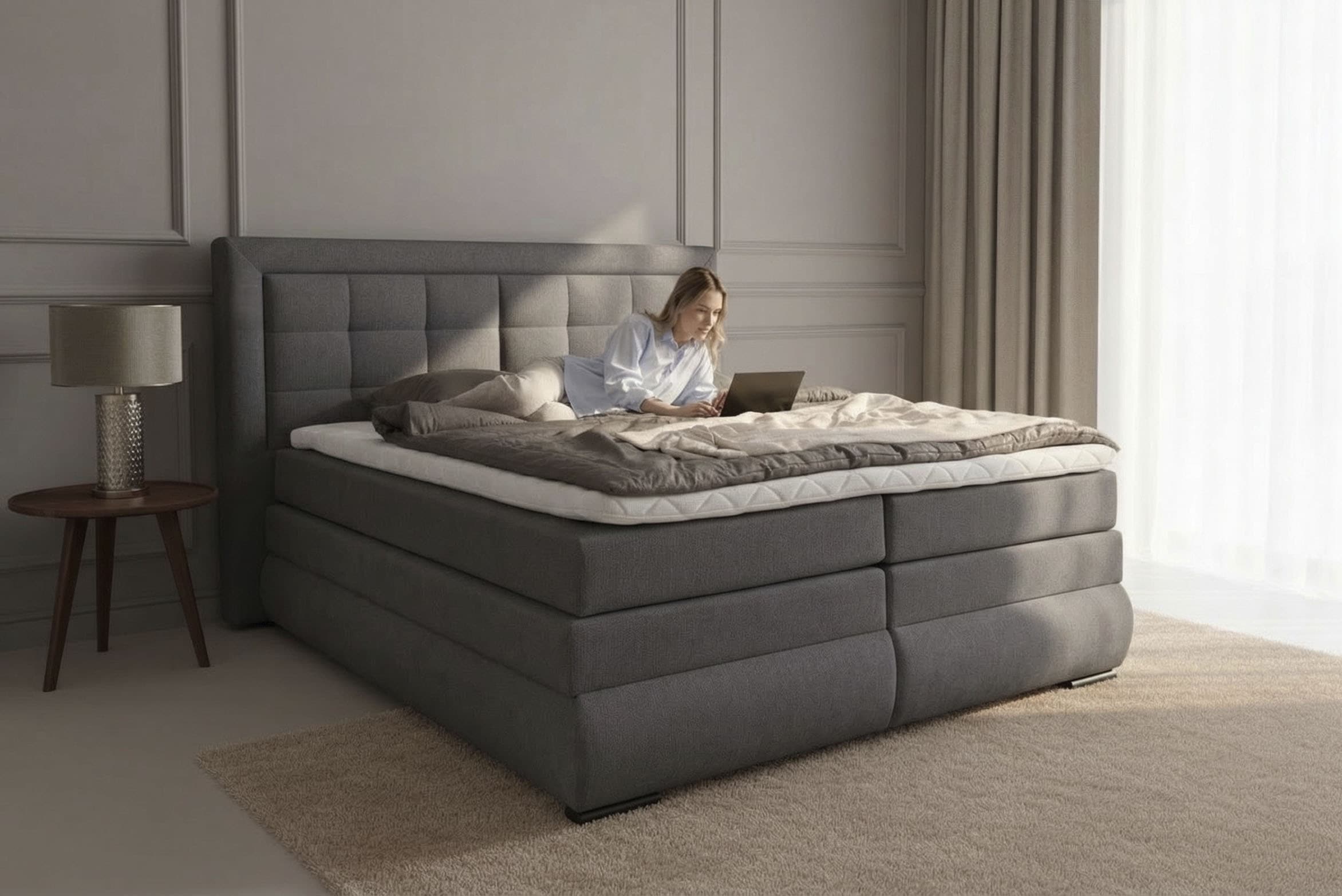 GOODproduct Boxspringbett »MIVVA inkl. Bettkasten & Topper, Komfortliegehöhe: 67cm, Breite: 180cm« in H3, H4 oder Hmix H3/H4, wahlweise mit oder ohne LED-Leuchten