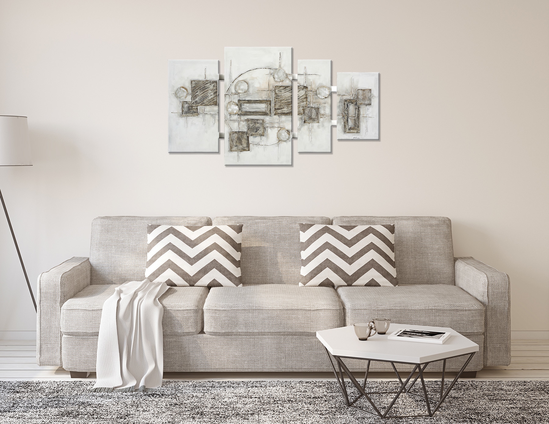 Bönninghoff Ölgemälde »handarbeit 4-teilig QUADRATE ABSTRAKT 70x124 cm – Wandbild« Abstrakt | Formen | Muster handgefertigt, jedes Bild ein Unikat