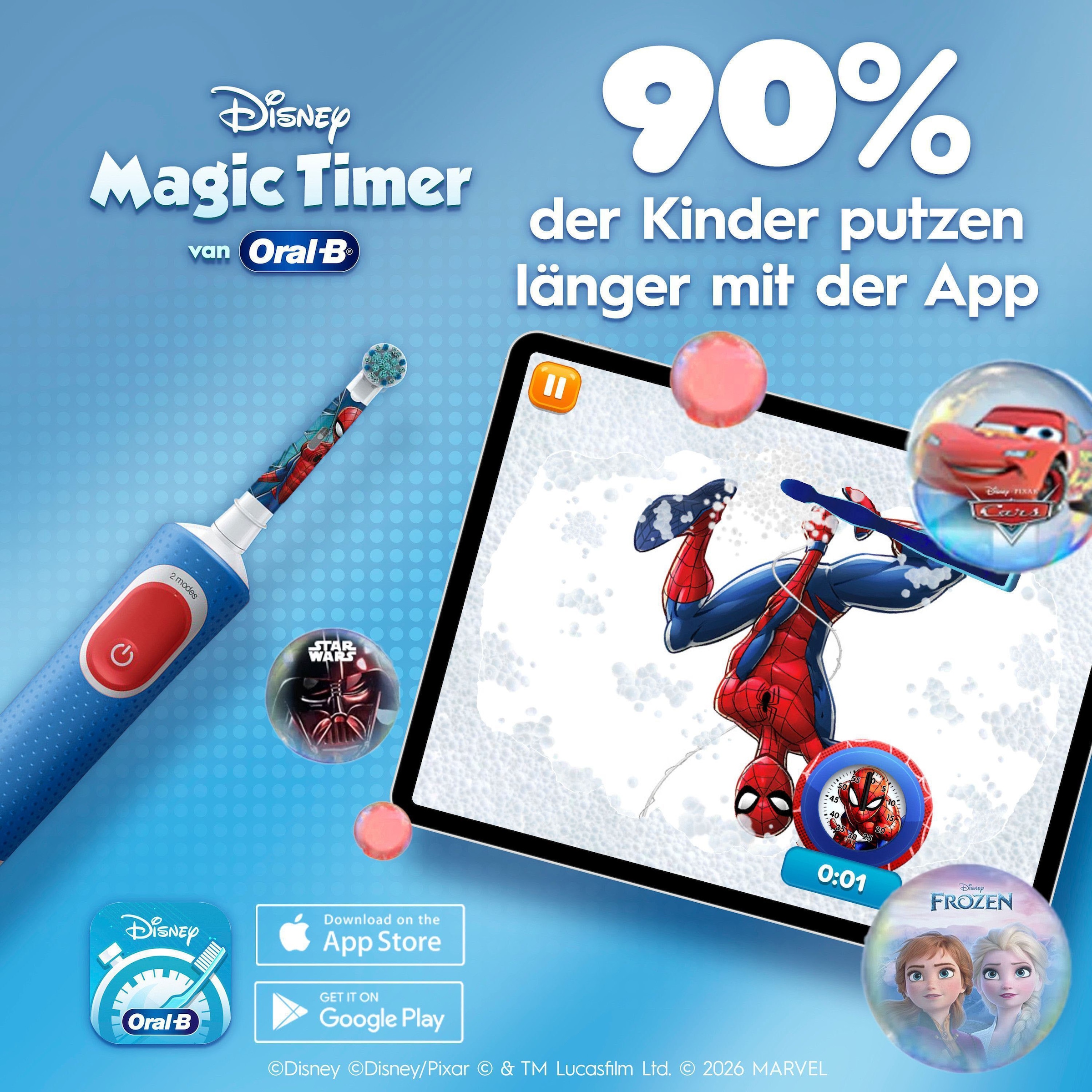 Oral-B Brosse à dents électrique »Pro Kids Spiderman« 1 cuis Aufsteckbürsten für Kinder ab 3 Jahren