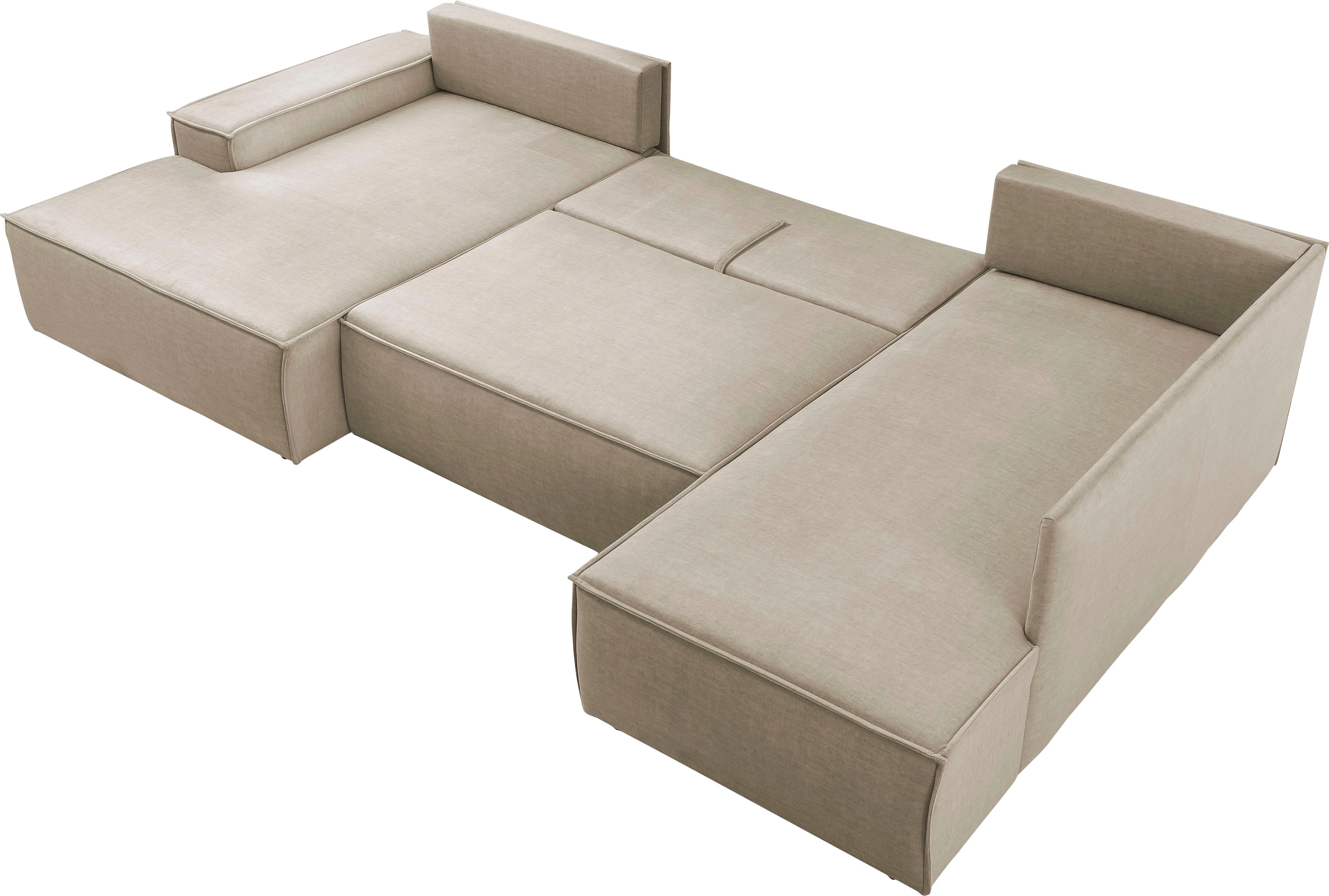 Home affaire Wohnlandschaft »SHERWOOD 329 cm, U-Form, Schlafsofa,«, Schlaffunktion m. Bettkasten (194x139 cm), Cord, Vintage, Samtvelours