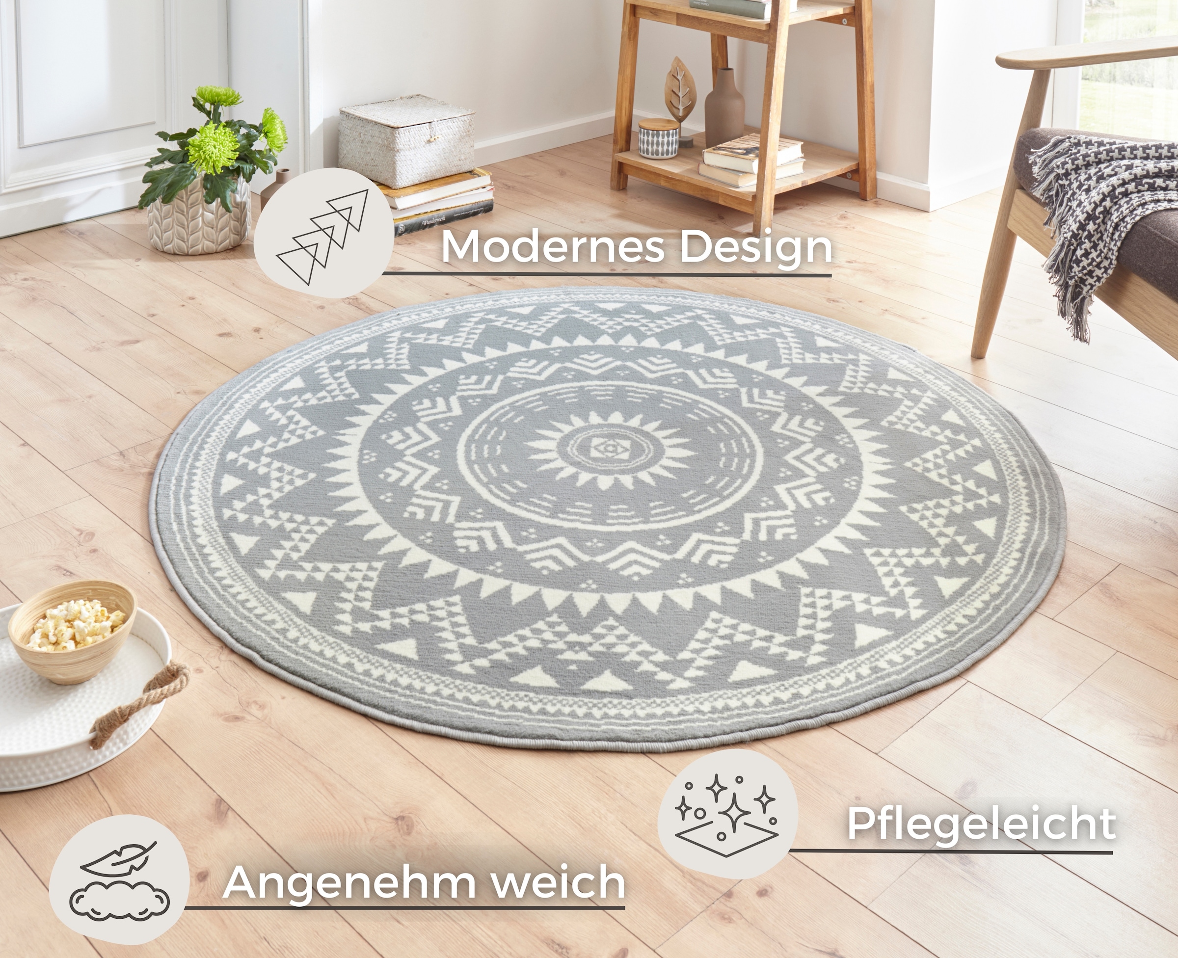 HANSE Home Teppich »Valencia«, rund, 9 mm Höhe, Kurzflor, Modern, Vintage, Mandala, Wohnzimmer, Kinderzimmer, Flur
