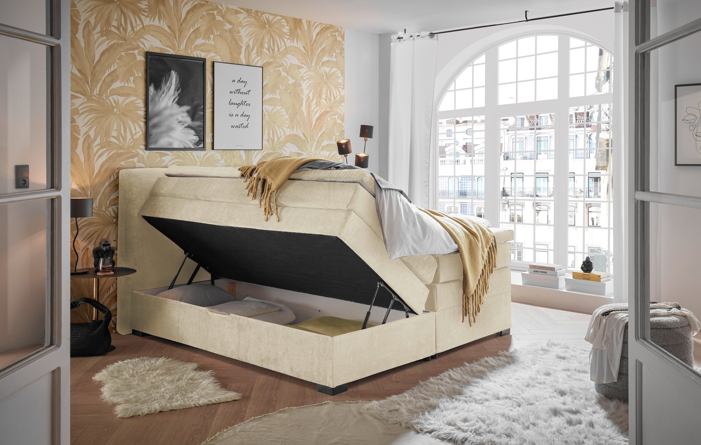 ED EXCITING DESIGN Lit boxspring »Fanes mit Komforteinstiegshöhe von 73cm« erhältlich in 180x200cm, inkl. Bettkasten und 7cm Visco-Topper