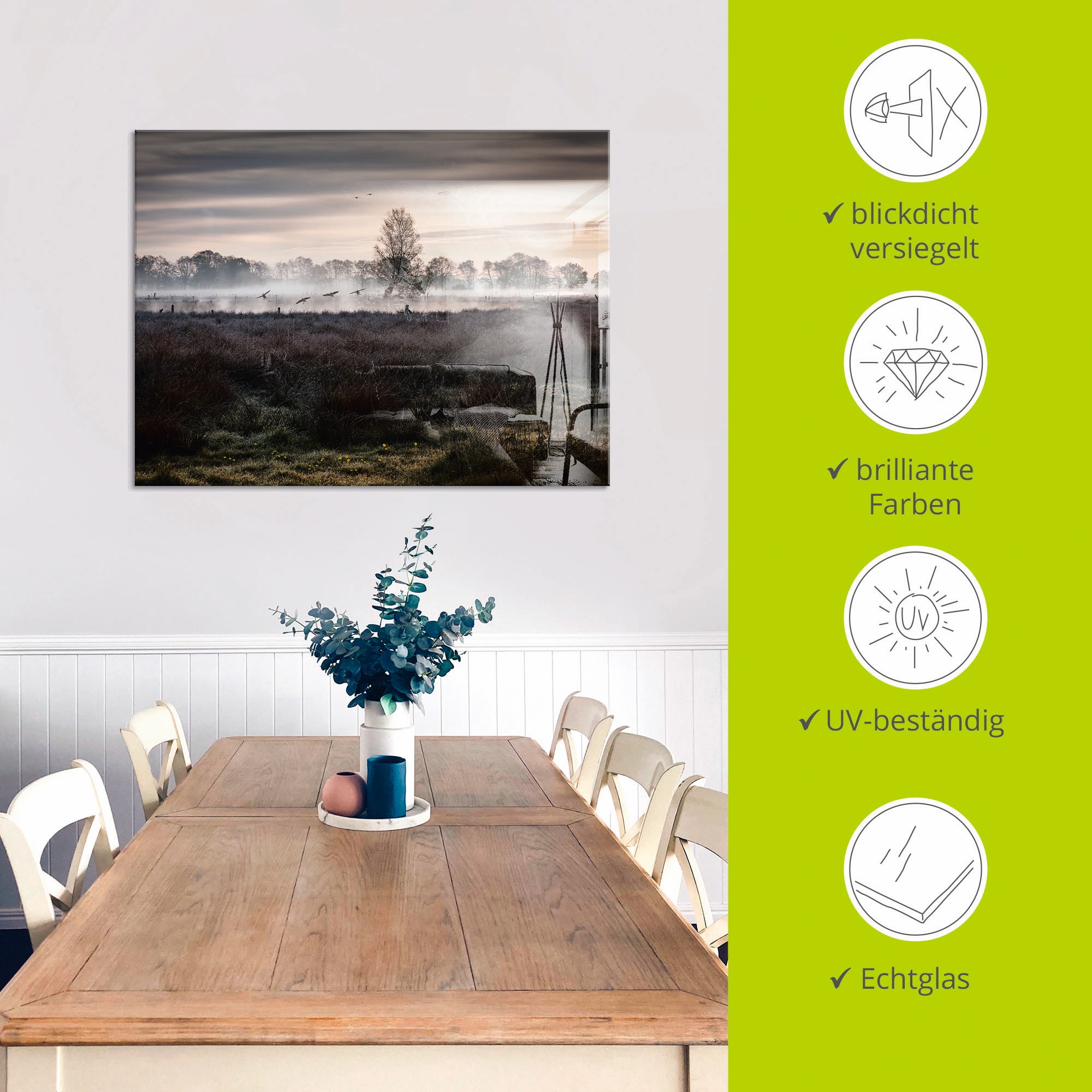 Artland Glasbild »Notlandung«, Wiesen & Bäume, (1 St.), in verschiedenen Grössen