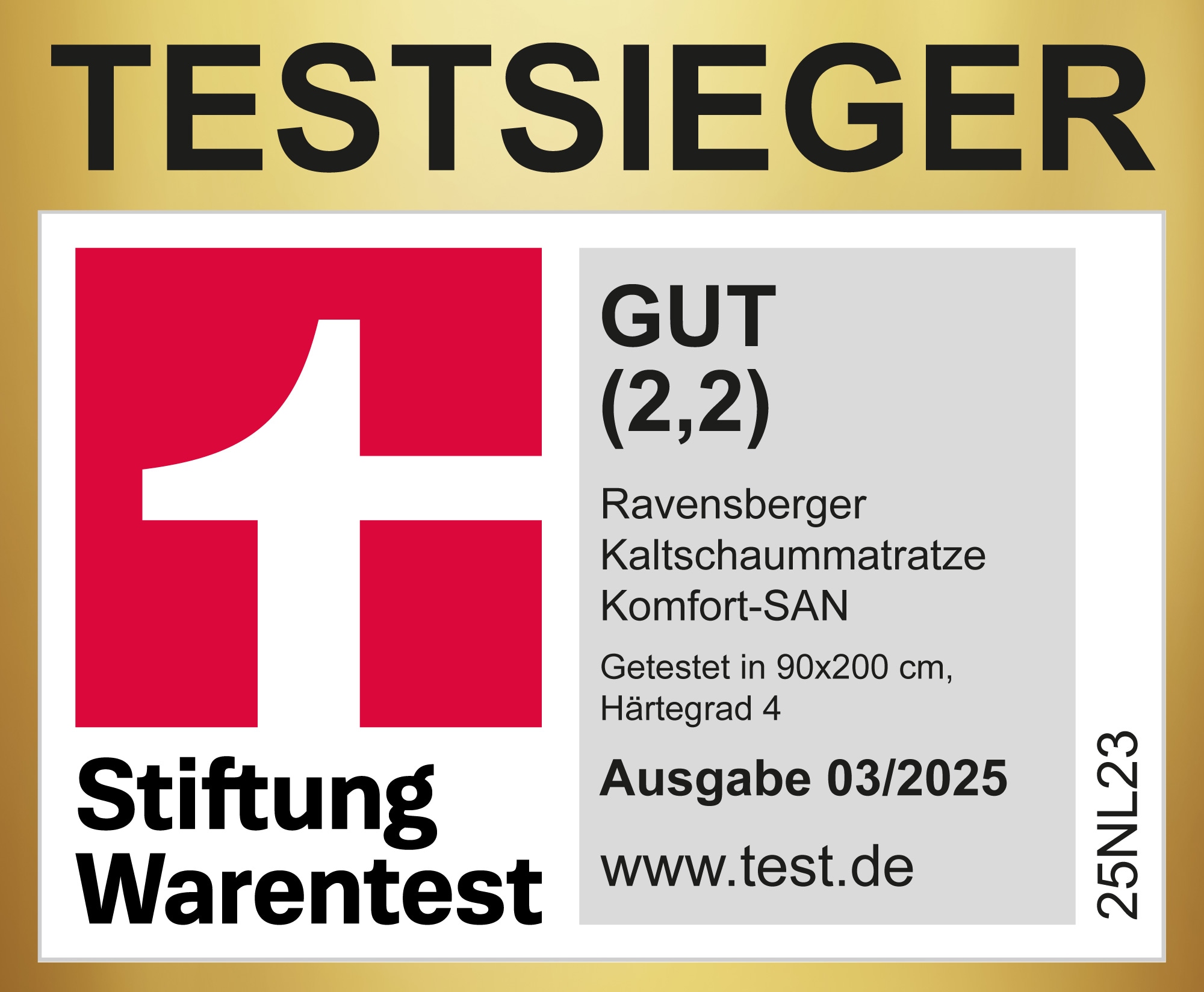RAVENSBERGER Matratzen Matelas en mousse froide »KOMFORT-SAN Testsieger Stiftung Warentest« 18 cm hoch Raumgewicht: 50 kg/m³ 1 cuis tlg. Ausgabe 03/2025 Note GUT (2,2), getestet in 90x200cm Härtegrad H4