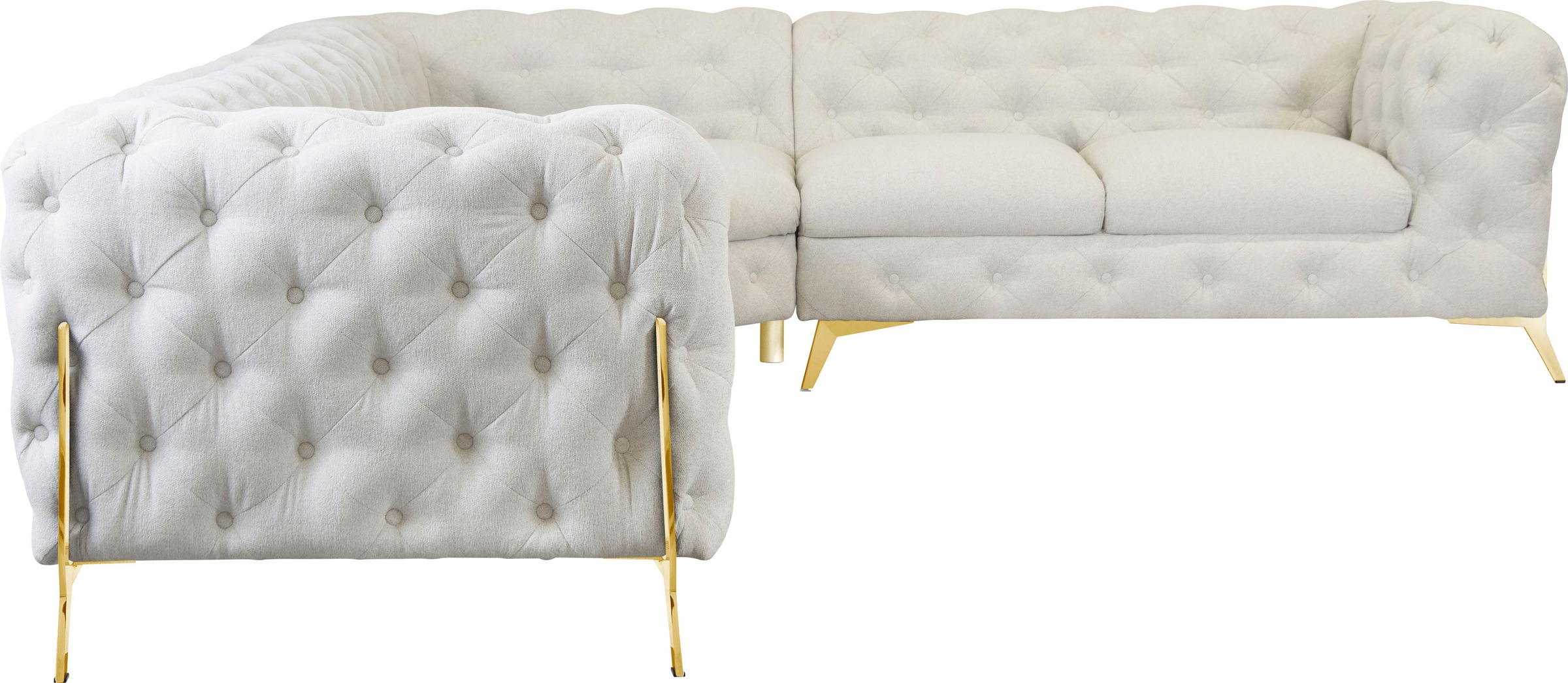 Leonique Chesterfield-Sofa »Amaury L-Form«, grosses Ecksofa, Chesterfield-Optik, Breite 323 cm, Fussfarbe wählbar