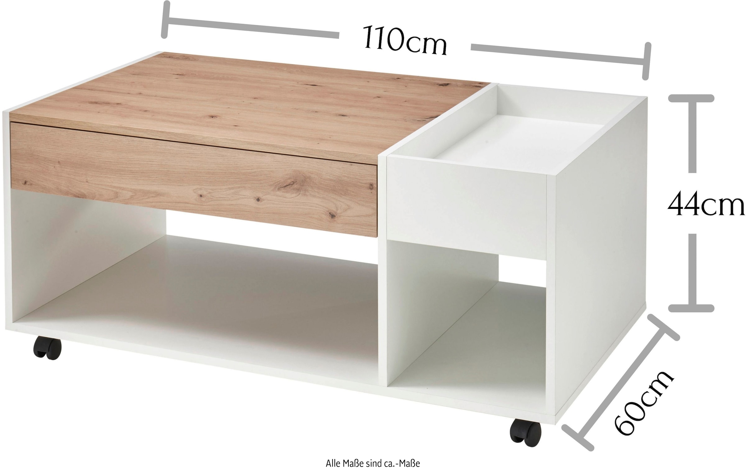 Stolkom Table basse »Emil« rollbar, Tisch mit Schubkasten mit push to open