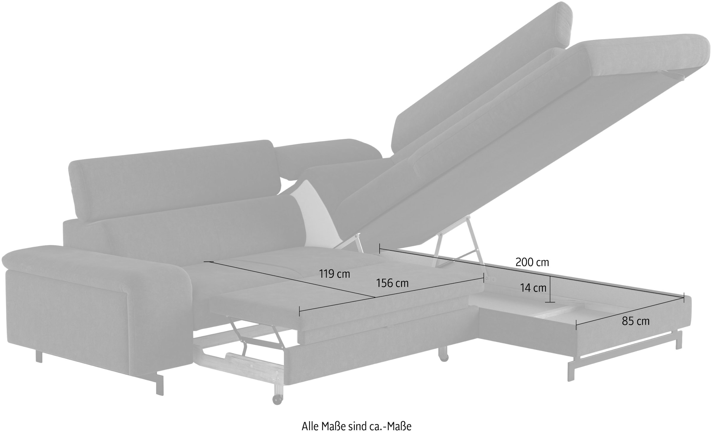 COTTA Ecksofa »Emma L-Form«, mit Kopfteilverstellung, wahlweise mit Bettfunktion & Bettkasten