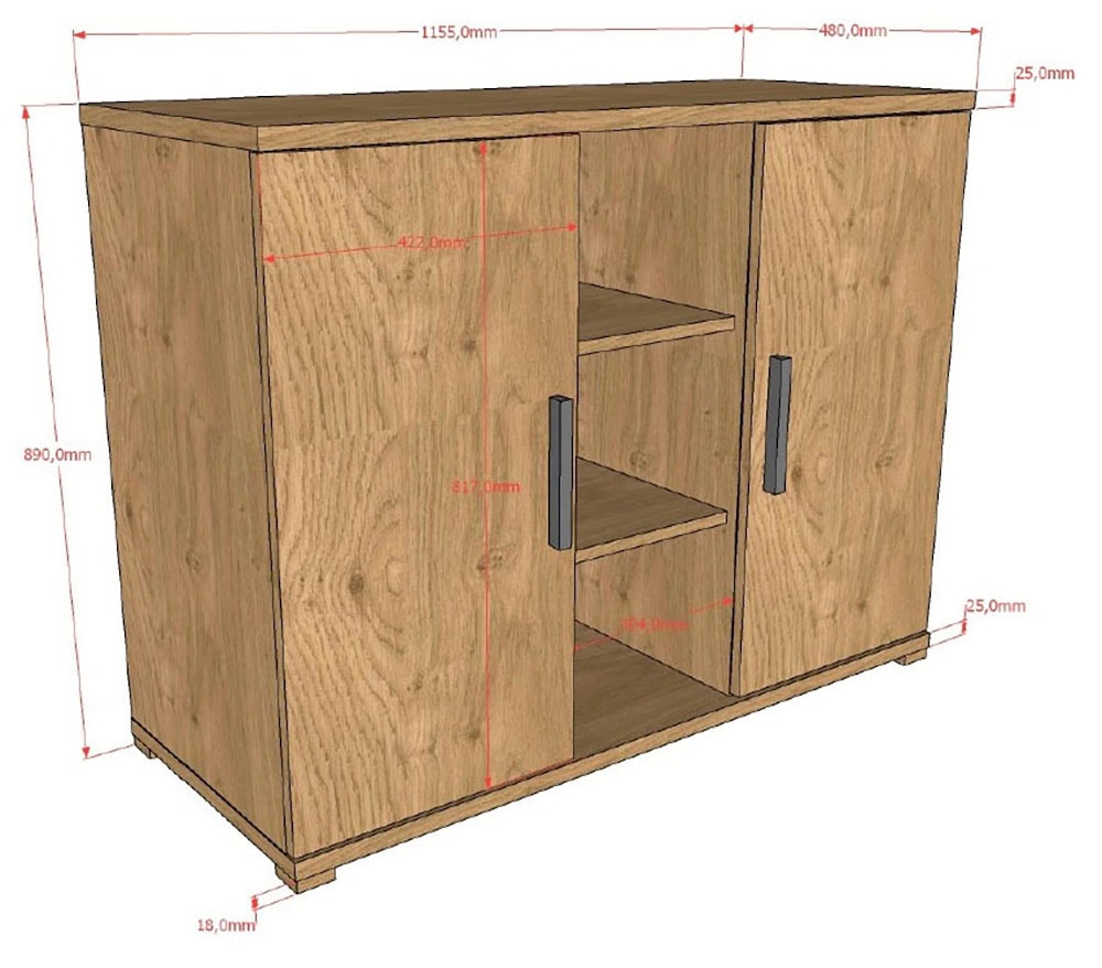 Vipack Commode combinée »SAM mit 2 Drehtüren, dahinter je 1 Fachboden, universell einsetzbar« L/H/P env. 115,5x89x48 cm, portes avec soft-close, 3 compartiments ouverts,  surface facile d'entretien en décor chêne