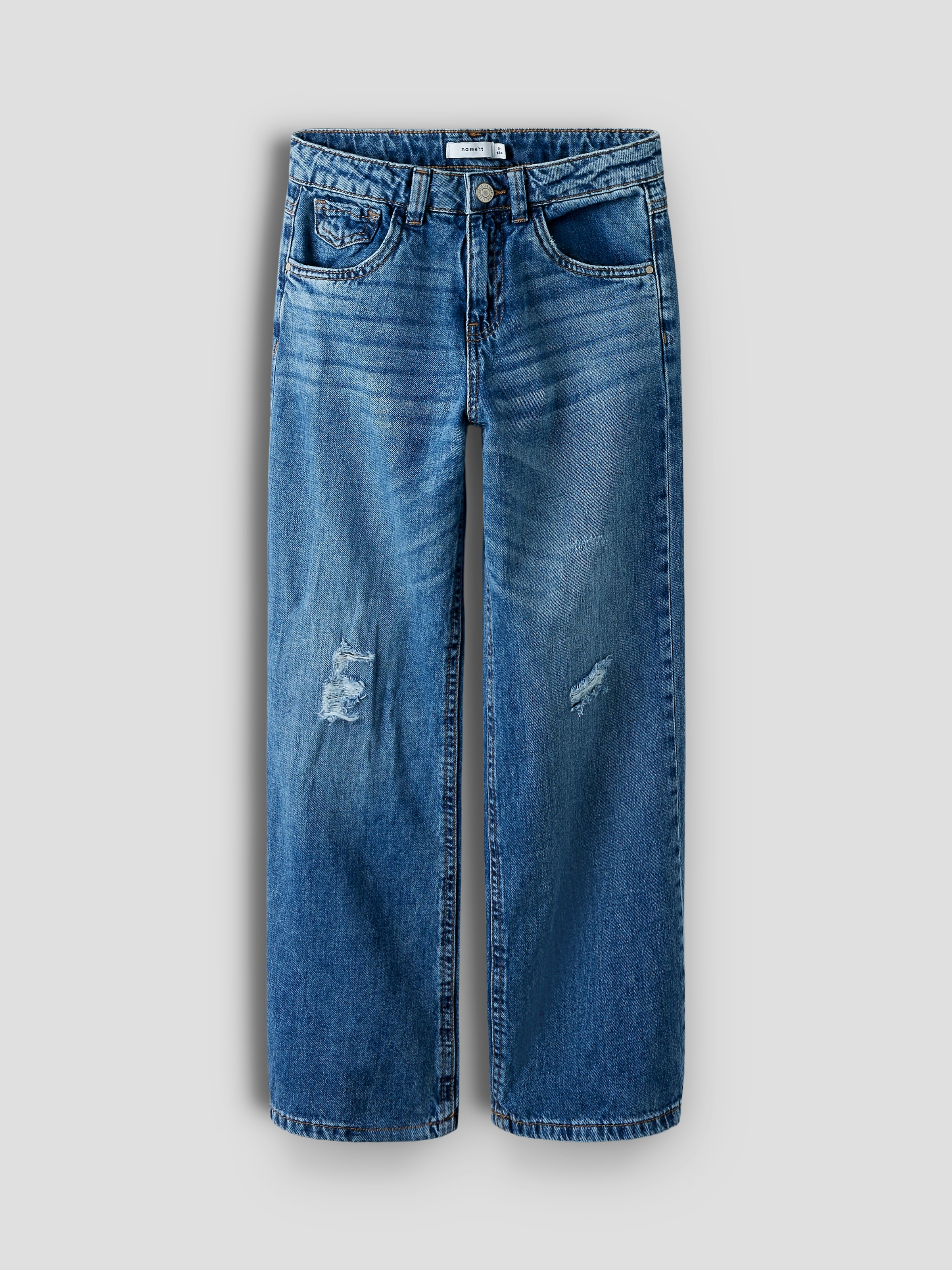 Name It 5-Pocket-Jeans »NKFROSE für Mädchen mit Destroyed-Effekt und hohem Bund«, normal, Denim, Abriebeffekte, Reissverschluss
