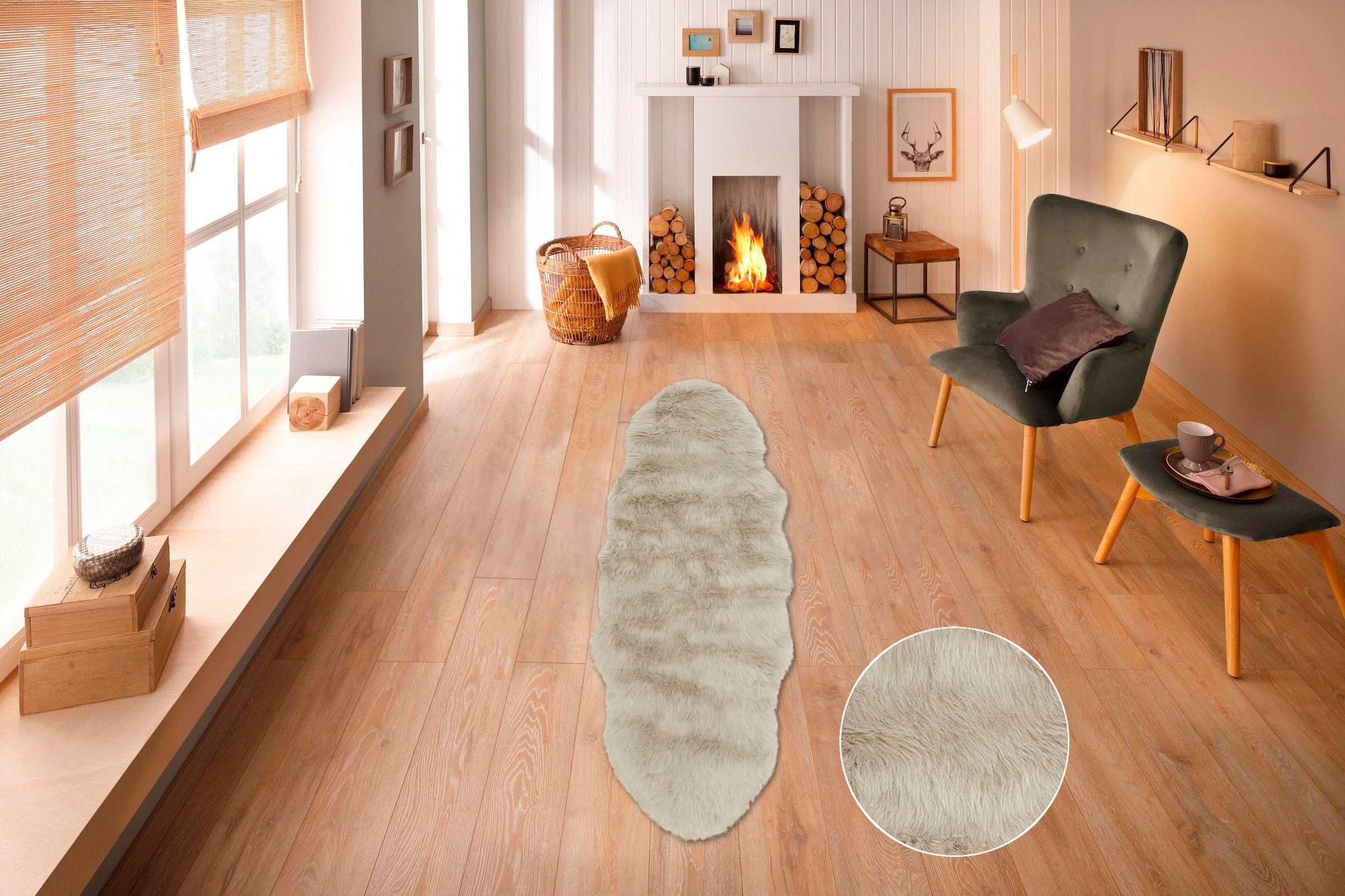 my home Hochflor-Teppich »Valeria Fellteppich kuschelig«, fellförmig, 60 mm Höhe, Kunstfell, Fellform, weiche Teppiche, Schlafzimmer, Wohnzimmer