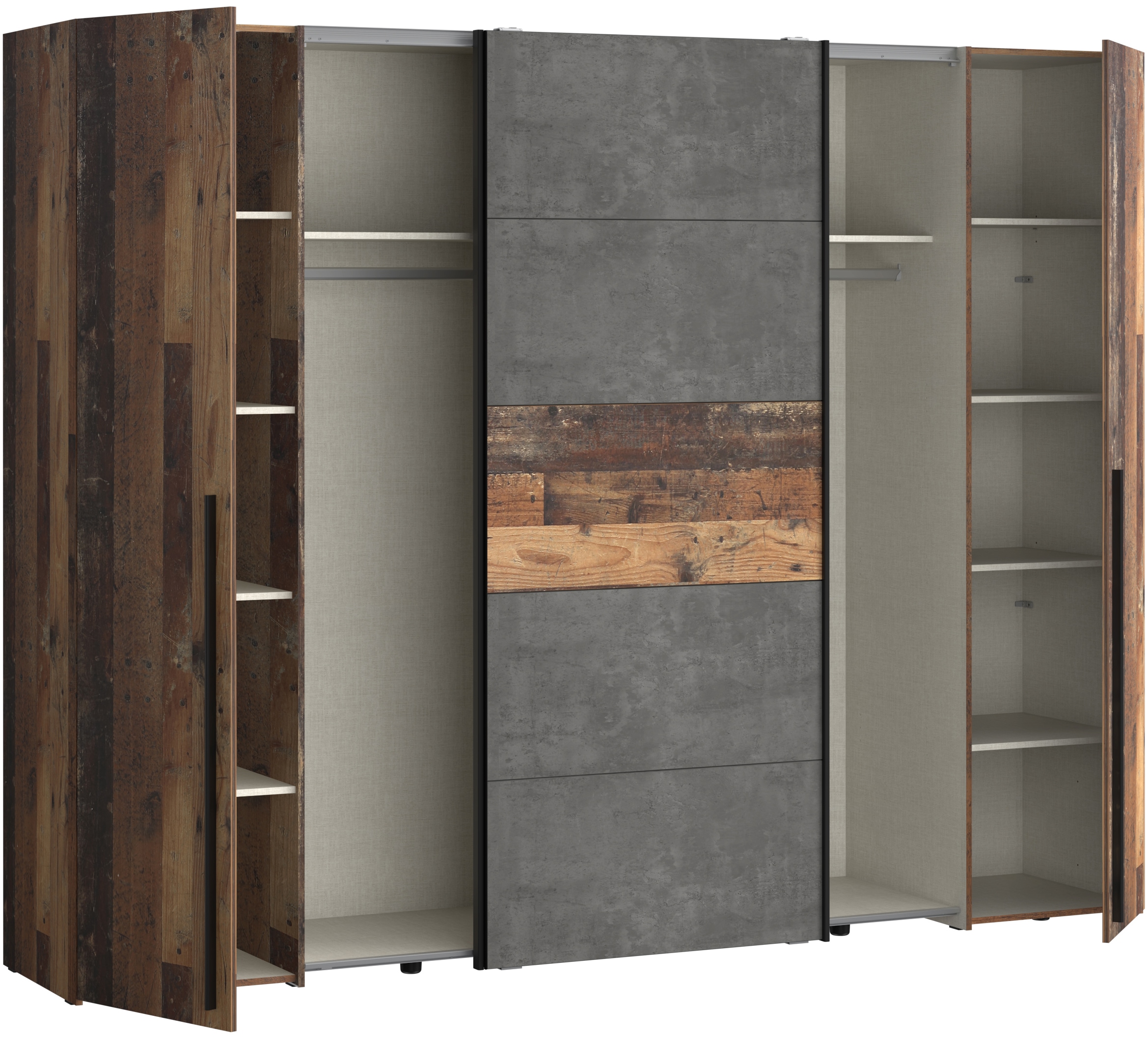 FORTE Kleiderschrank »Narago, Kombischrank, Paneele  wechselbar« B/H/T ca. 270/210/61cm,  Kombination aus Schwebetüren mit seitlichen Drehtüren, Made in Europe