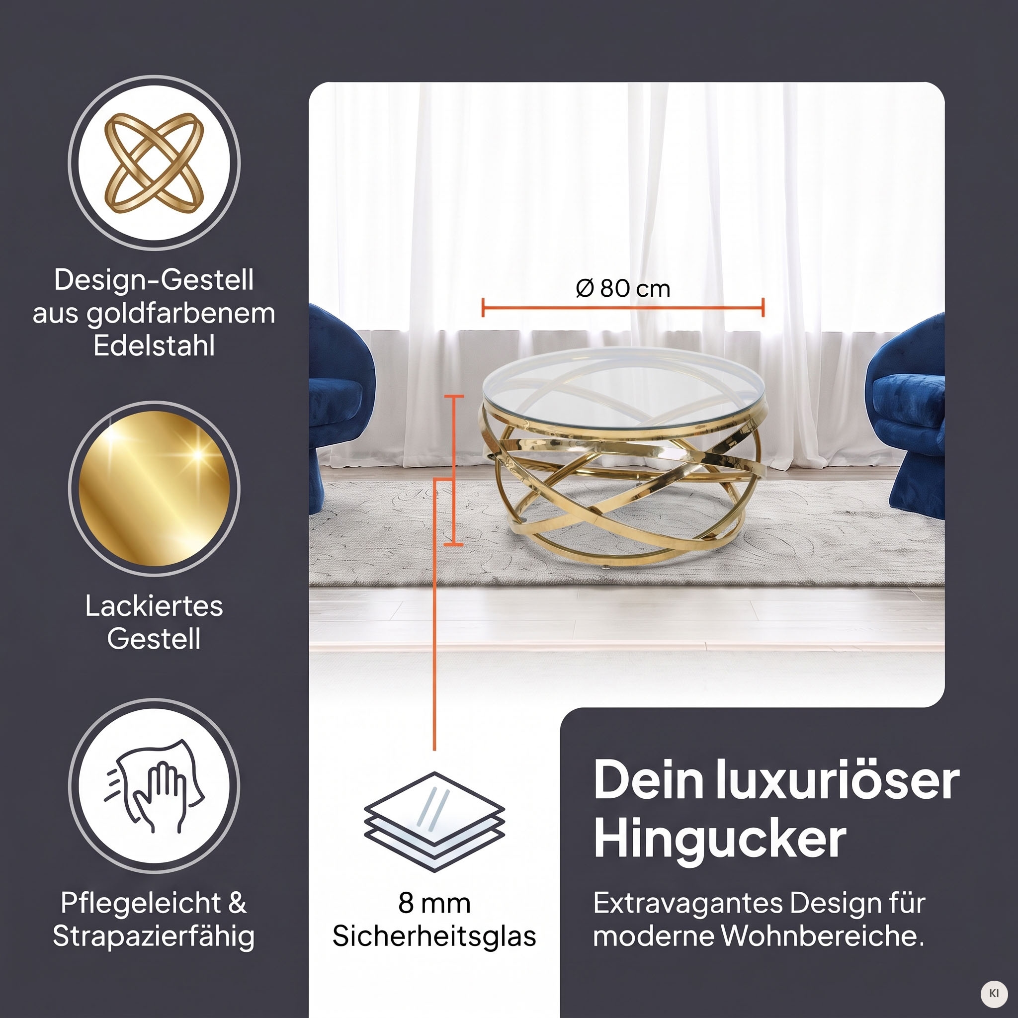 SalesFever Table basse »mit Design-Gestell in Stainless Steel für stilvolles Wohnen« cadre fabriqué en acier inoxydable