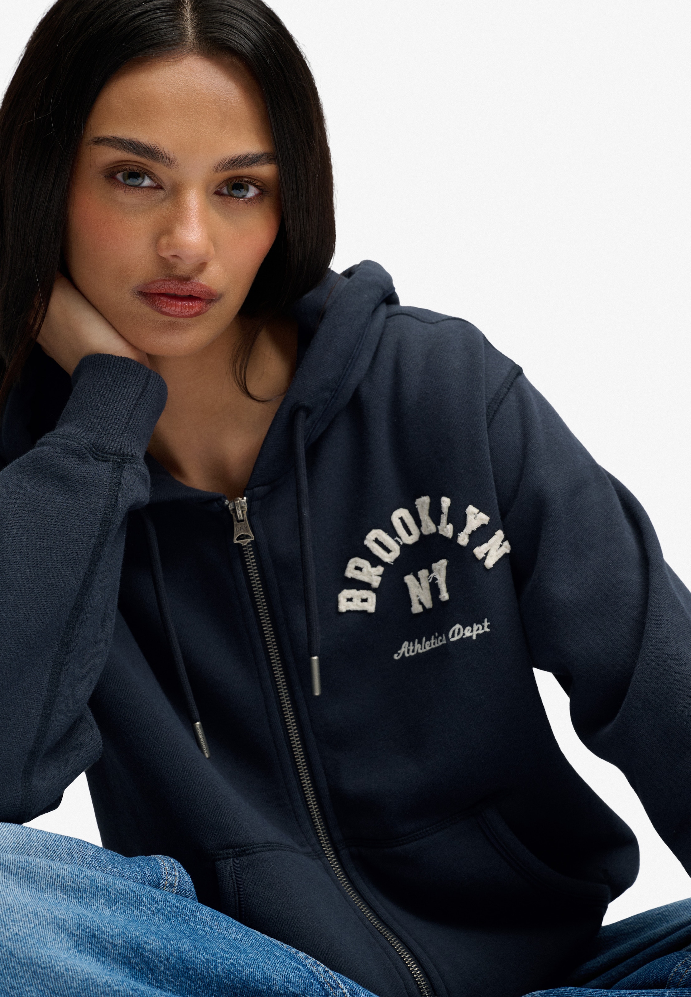 Superdry Kapuzensweatjacke »ATH ESS RELAXED CROP ZIPHOOD« Baumwollmischung