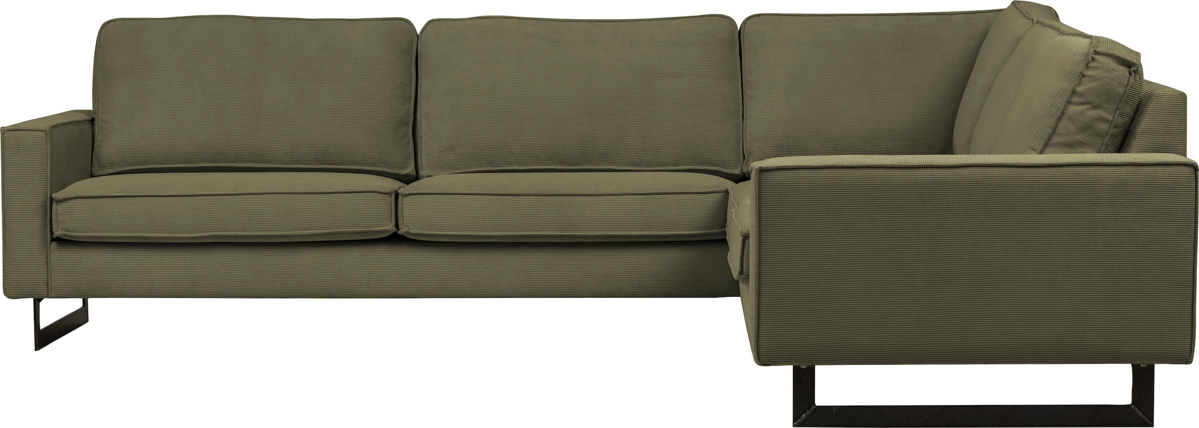 Places of Style Ecksofa »Pinto, XXL, 250/290 cm, langer Schenkel, Ottomane«, Cord, Chenille, Lederoptik, mit Keder, Metallfüsse, Wellenunterfederung
