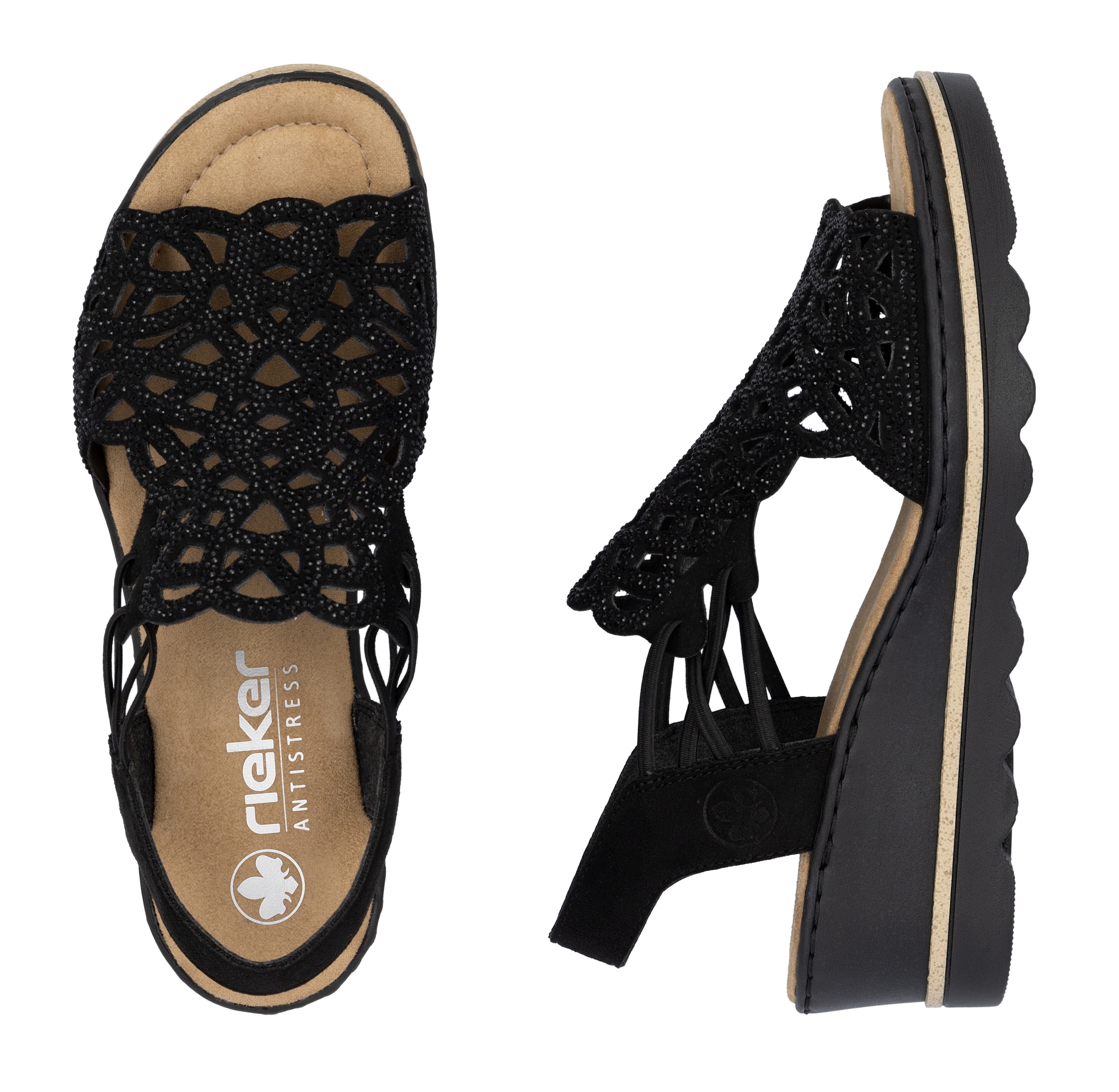 Rieker Sandales compensées  Chaussure d'été, sandale plateforme, chaussure à enfiler avec strass