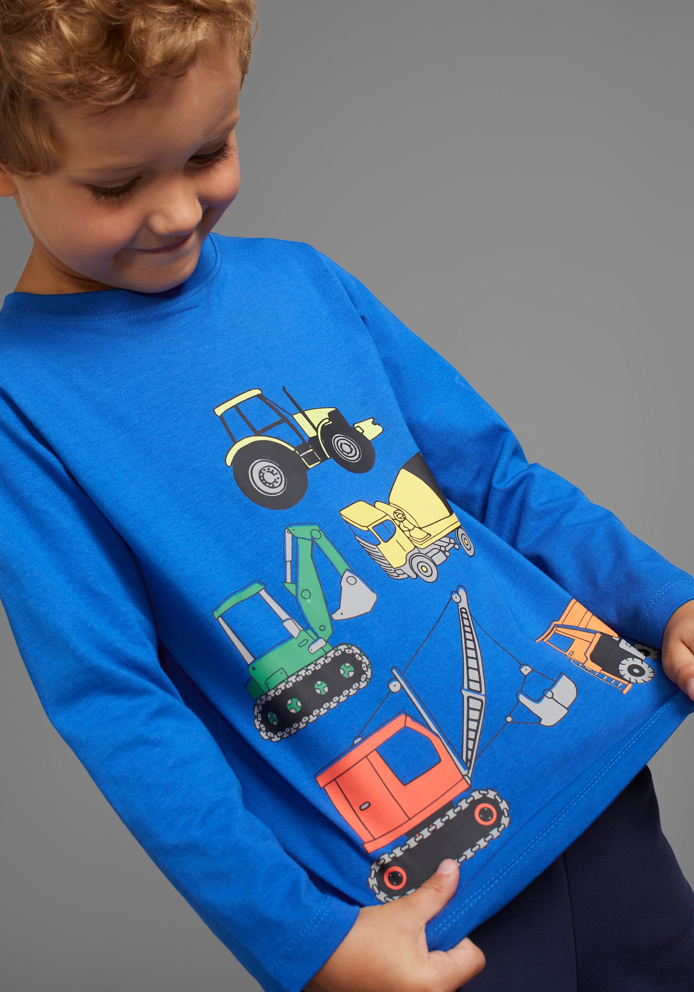 KIDSWORLD Langarmshirt »Bagger«, Baufahrzeuge für kleine Jungs