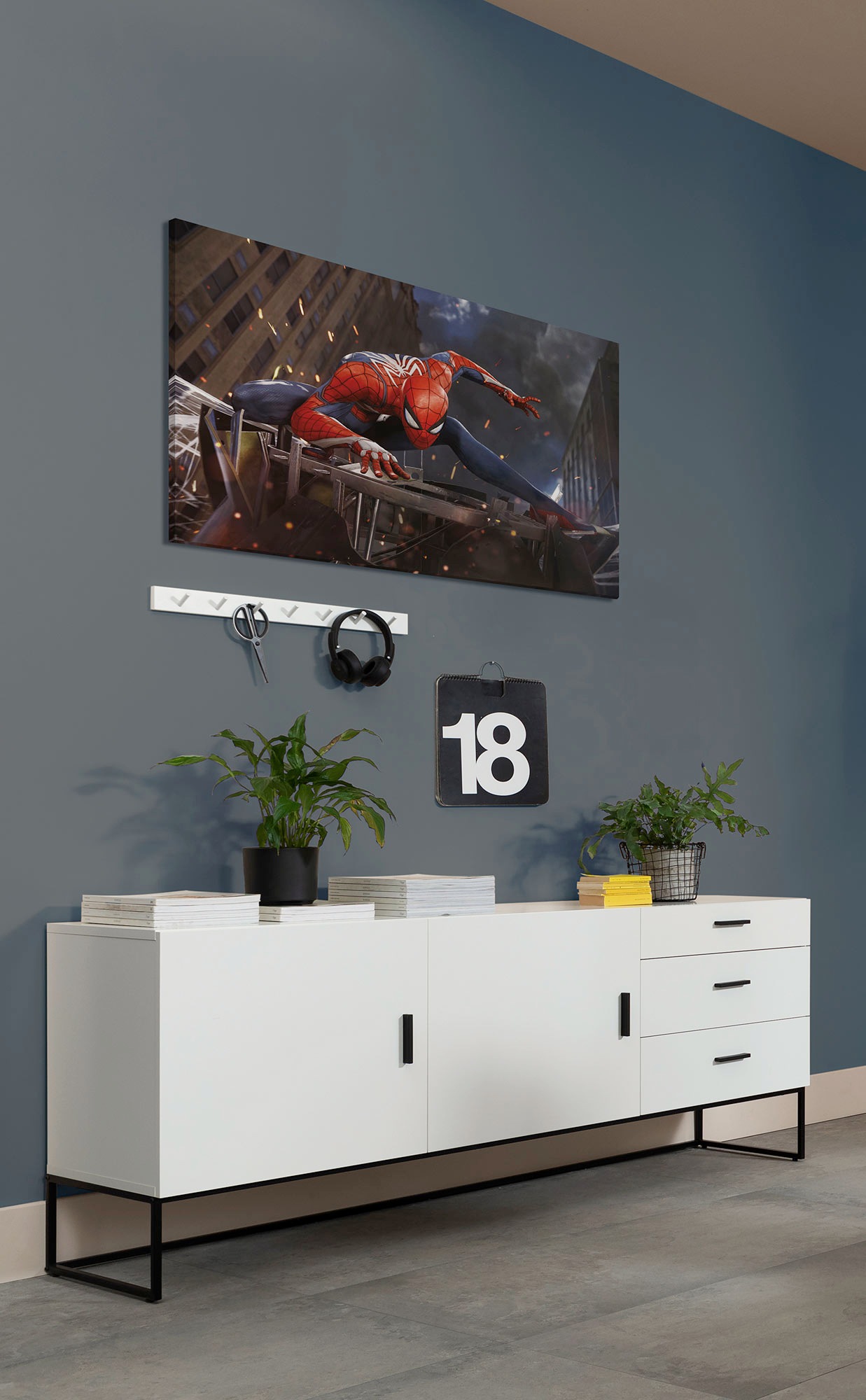 Image of Komar Leinwandbild "Marvel Spider-Man Landing" Disney 1 Stk. tlg. 90 x 60 cm (Breite x Höhe) - Kinderzimmer, Dekoration