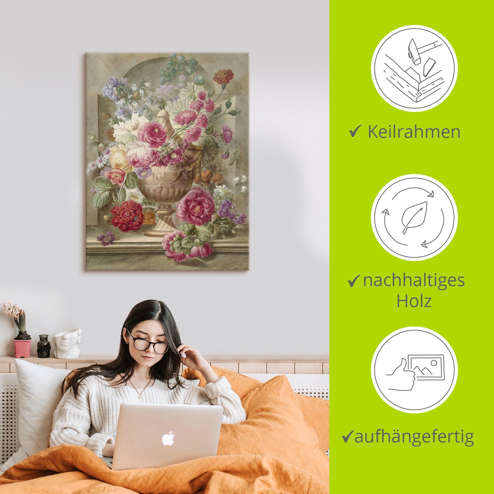 Artland Tableau sur toile »Vase mit Blumen.« 1 cuis tlg. auf Holzrahmen gespannt