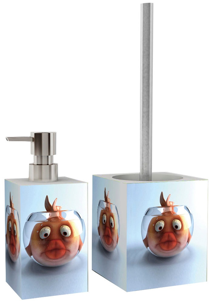 Sanilo Set d'accessoires de salle de bain »Goldfisch« bestehend aus WC-Sitz, Badteppich, Stöpsel, Seifenspender, WC-Bürste