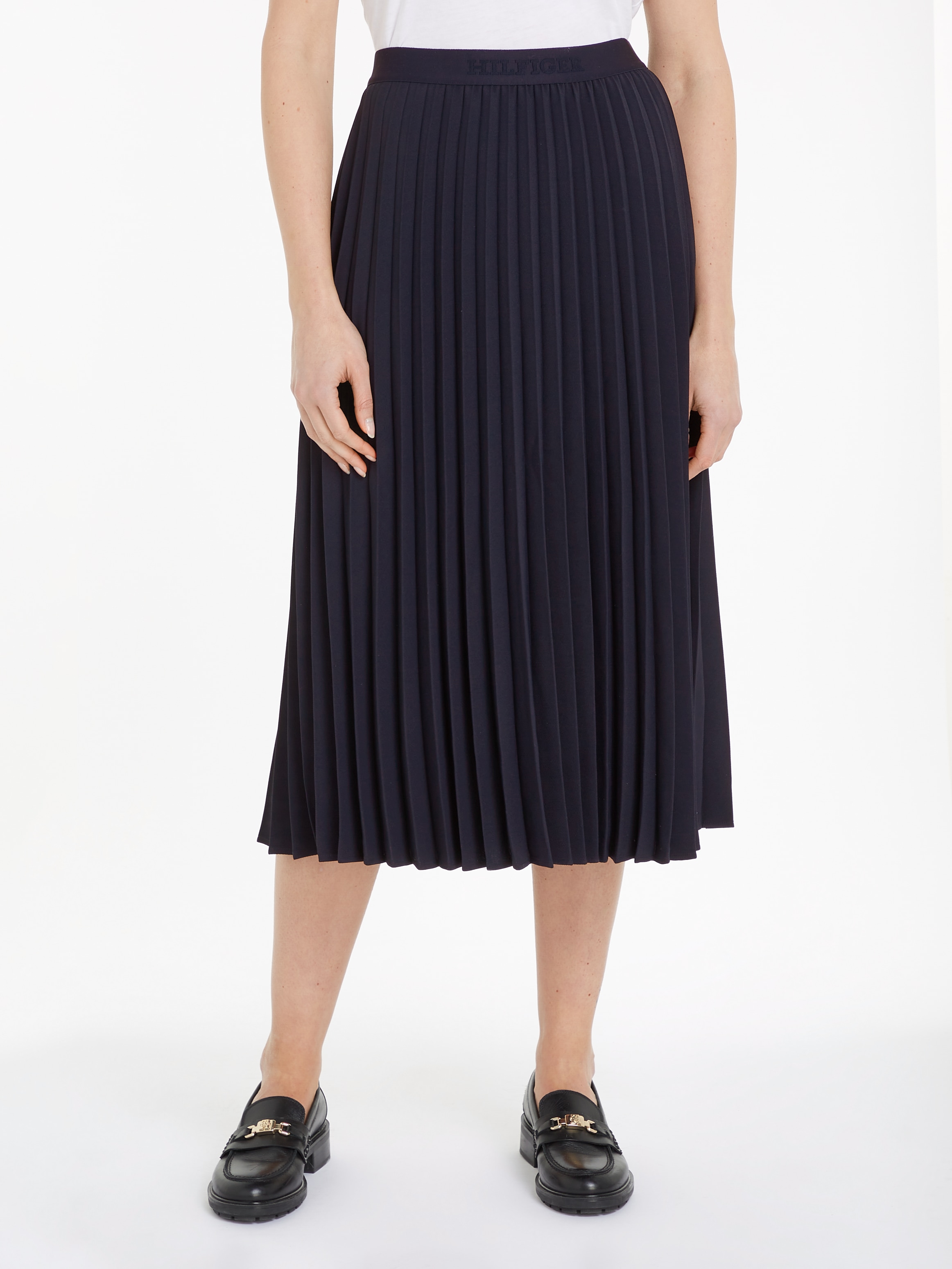 Plisseerock »FLUID TWILL PLEATED MIDI SKIRT«, Webrock mit Markenlabel